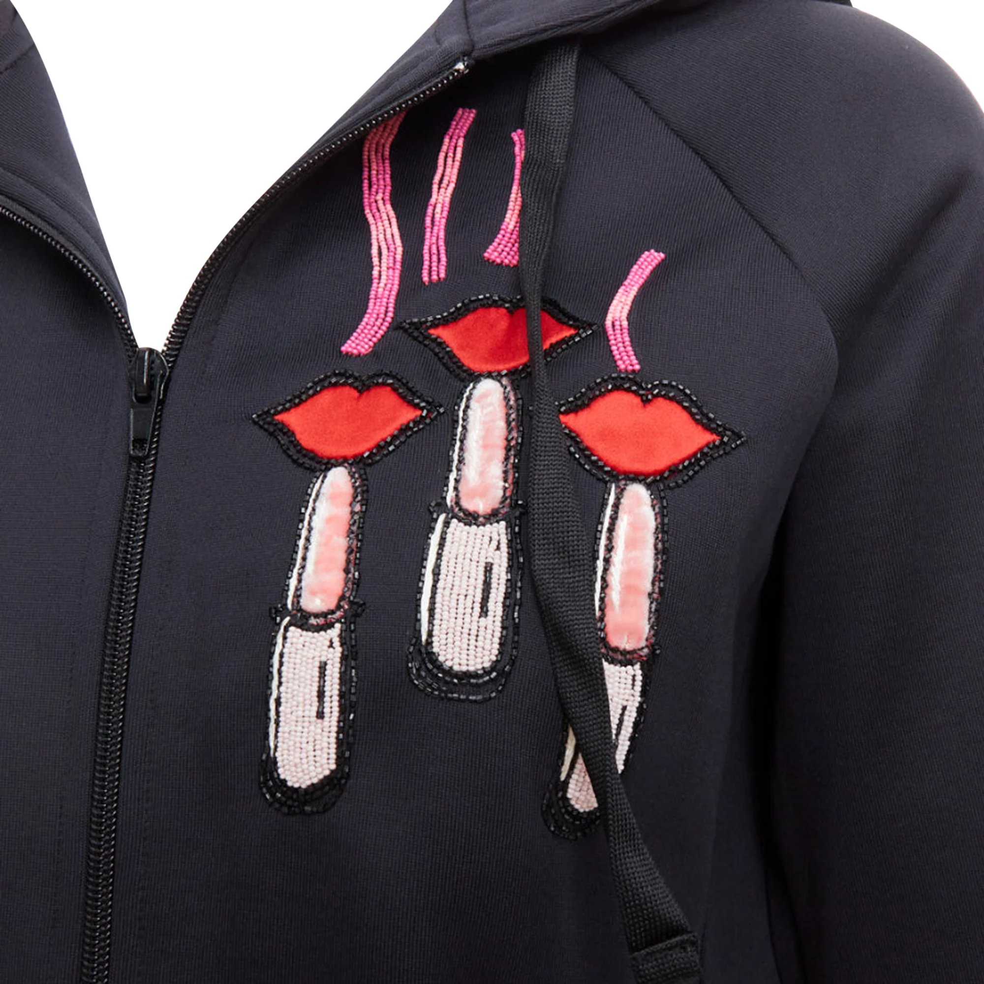 Women's Valentino Red velvet lipstick beaded applique hoodie - Image 2