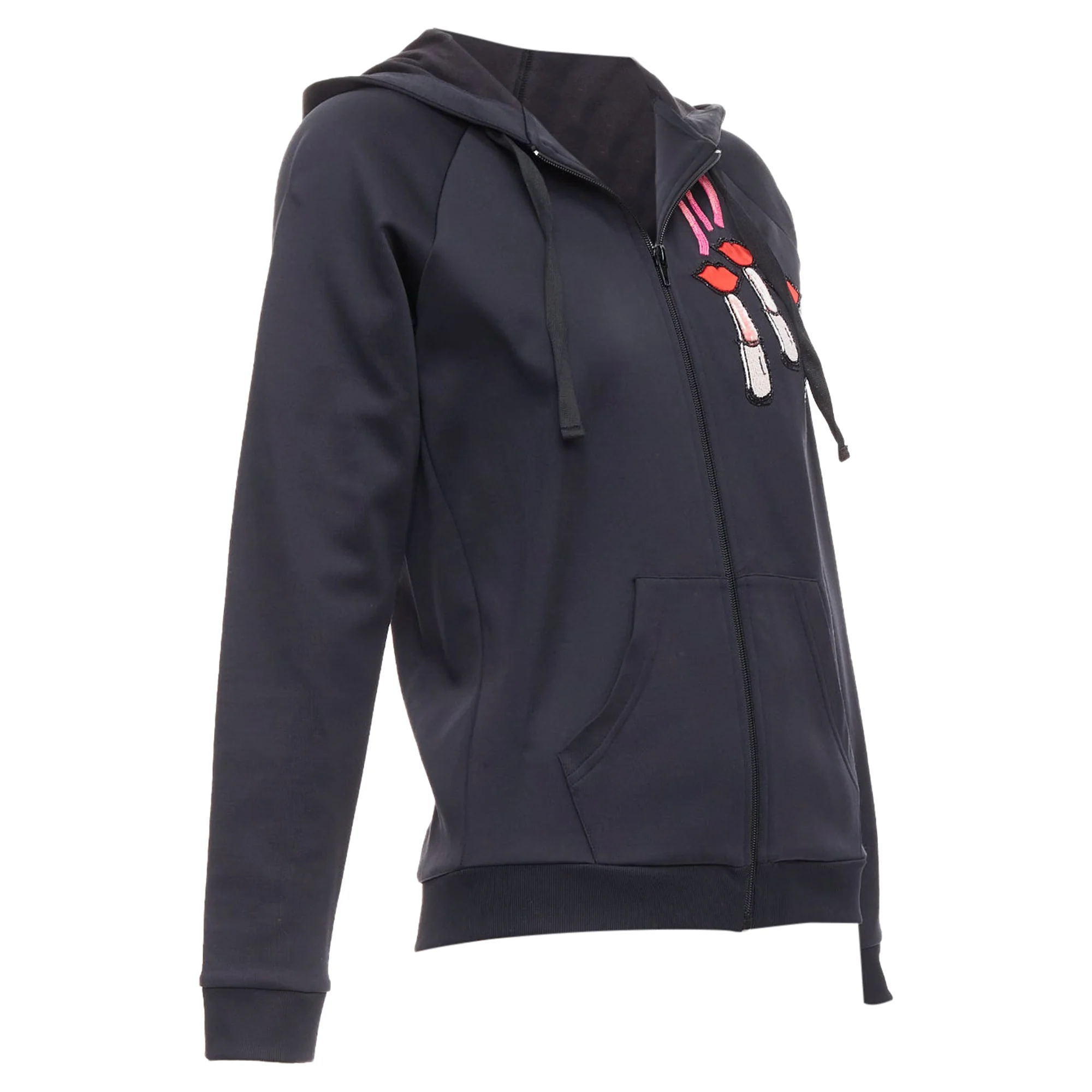Women's Valentino Red velvet lipstick beaded applique hoodie - Image 4