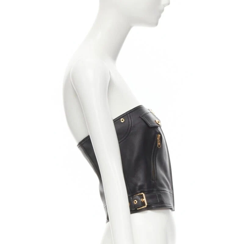 Women's Versace leather g-tone Medusa biker btier top - Image 9