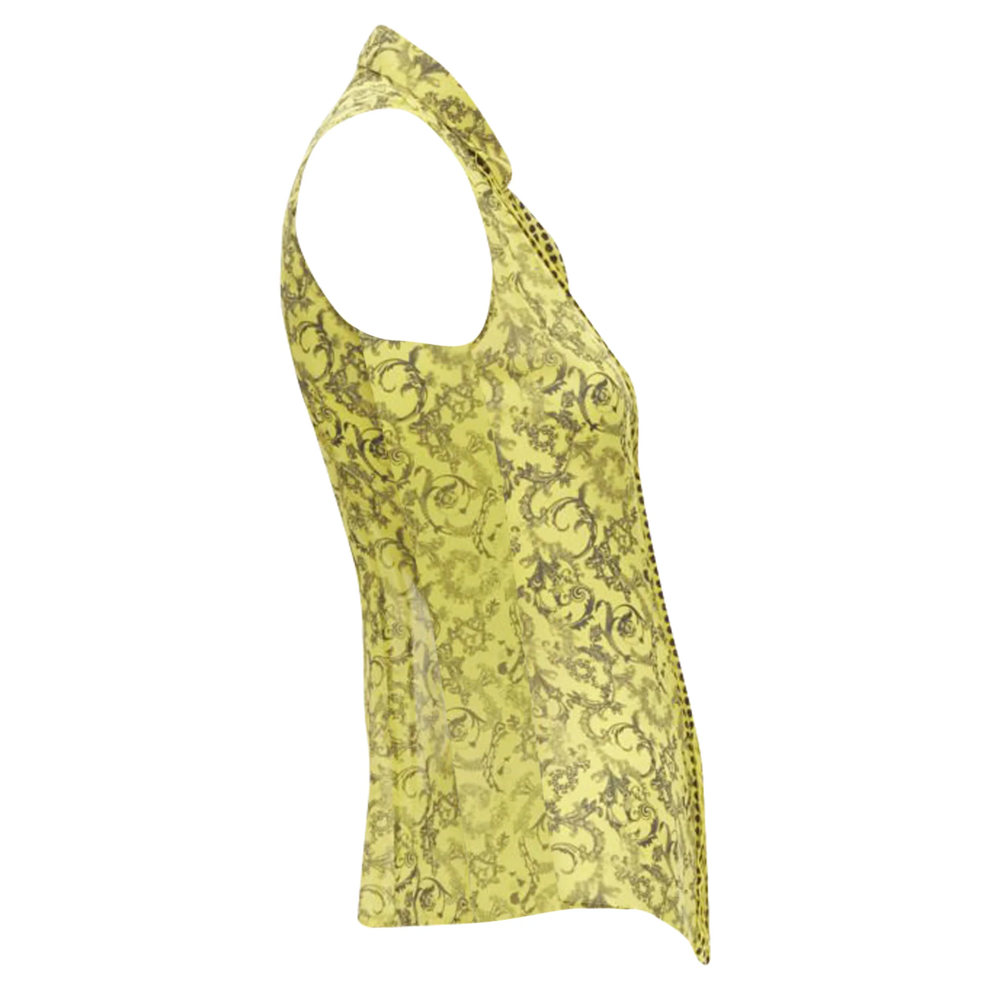 Women's Versace silk Baroque print dot pleated collar sleeveless shirt - Image 4