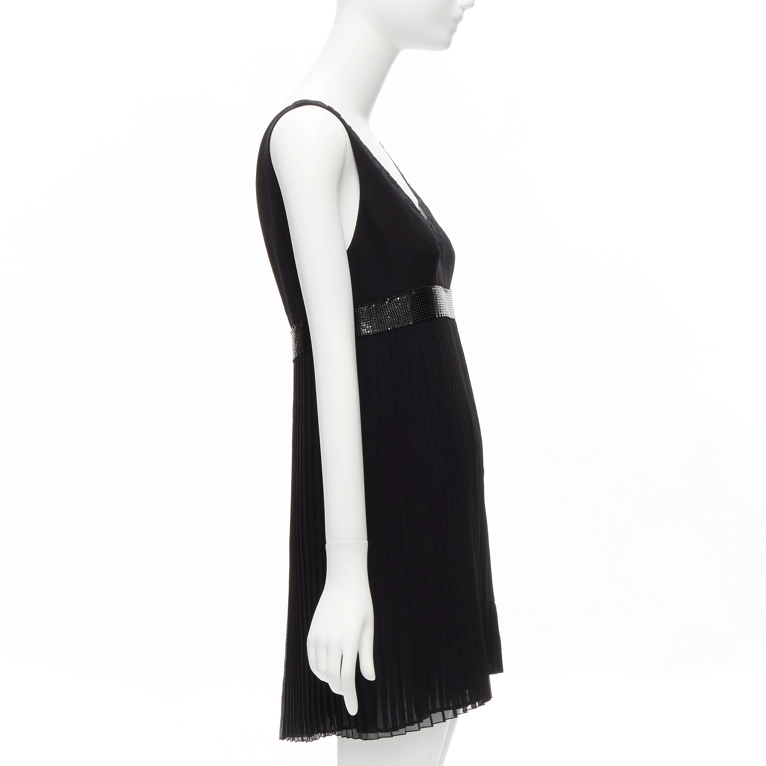 Women's Versace silk lace V-neck chainmail trim pleated mini dress - Image 10