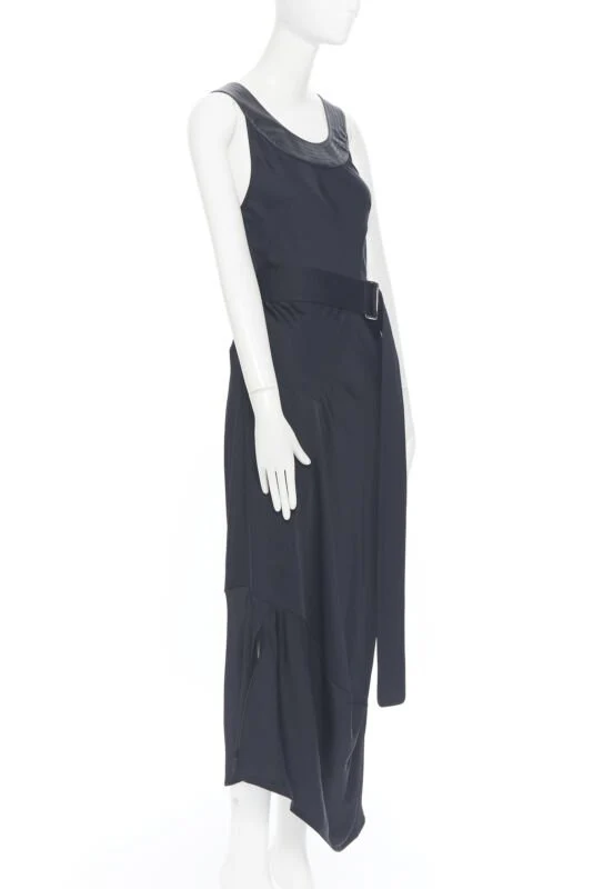 Women's Victoria Beckham heavy satin leather collar belted bias dress - Image 7