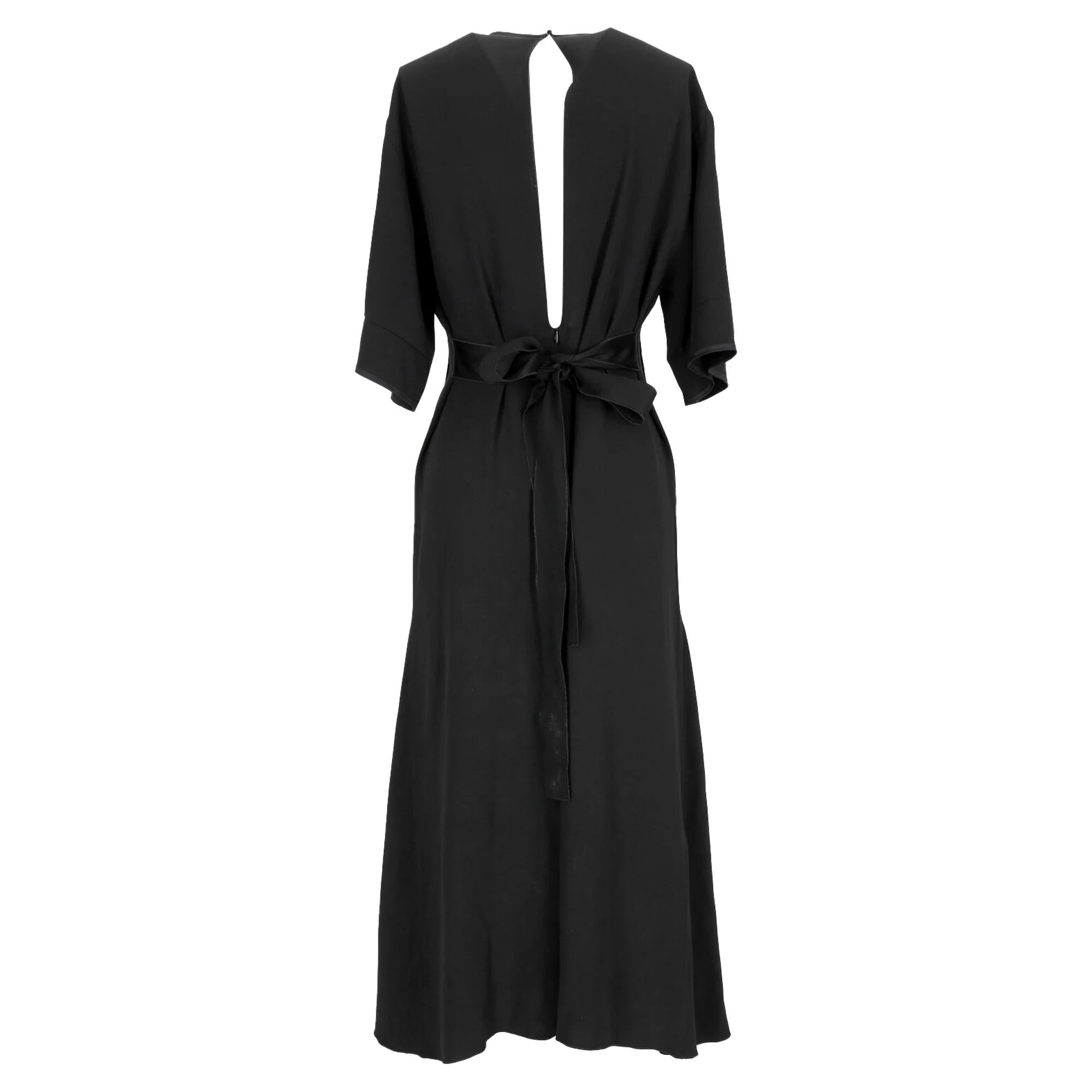 Women's Victoria Beckham Lace Inset Belted Midi Dress in Black Viscose - Image 3