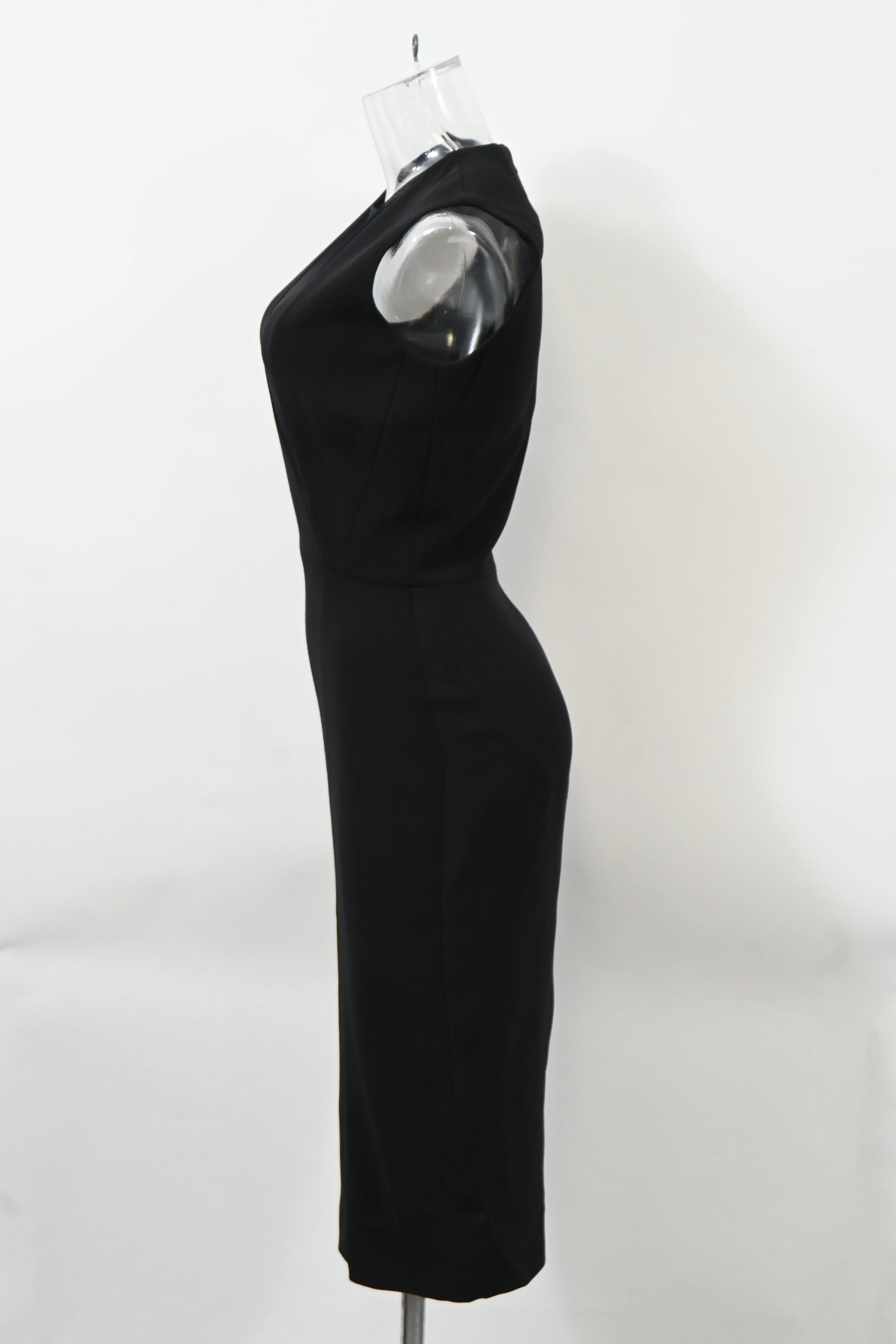 Women's Victoria Beckham Sleeveless Mesh Midi Dress in Black Polyester - Image 7