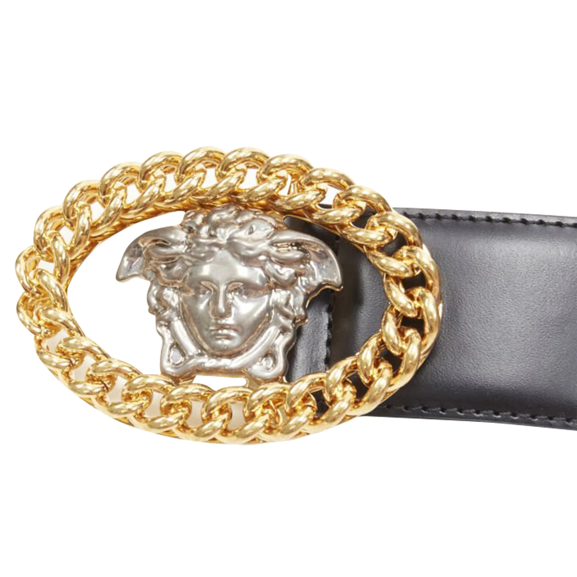 Versace Medusa chain silver buckle leather belt - Image 6