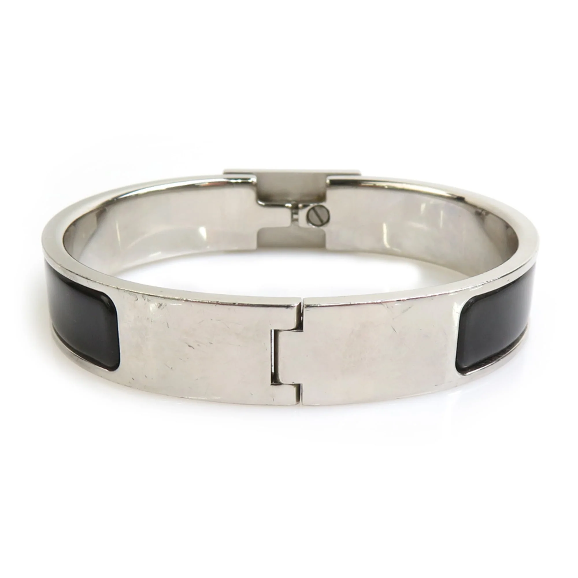 Bangle Bracelet Enamel and Metal Black and Silver - Image 3
