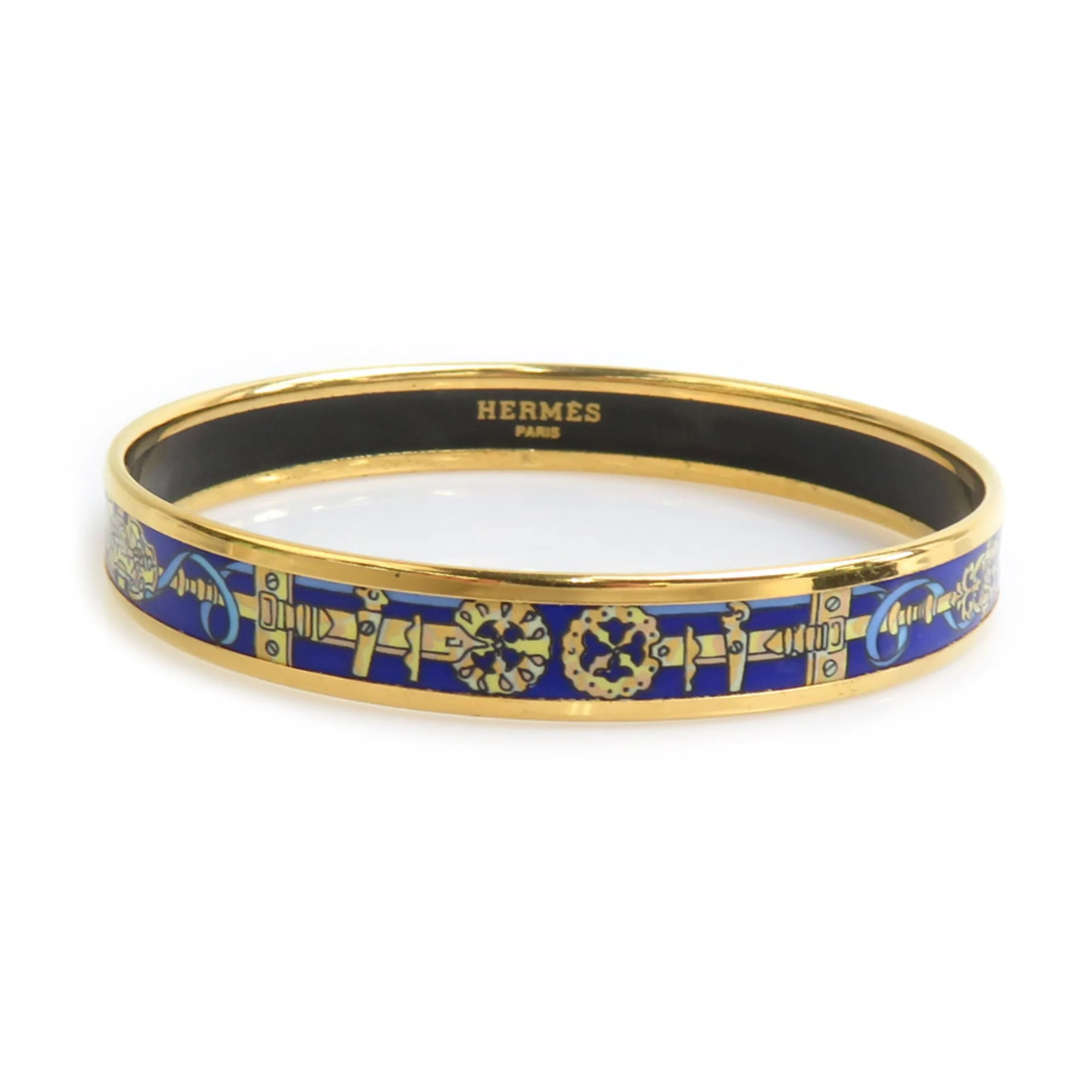 Bangle Bracelet Enamel and Metal Blue and Gold