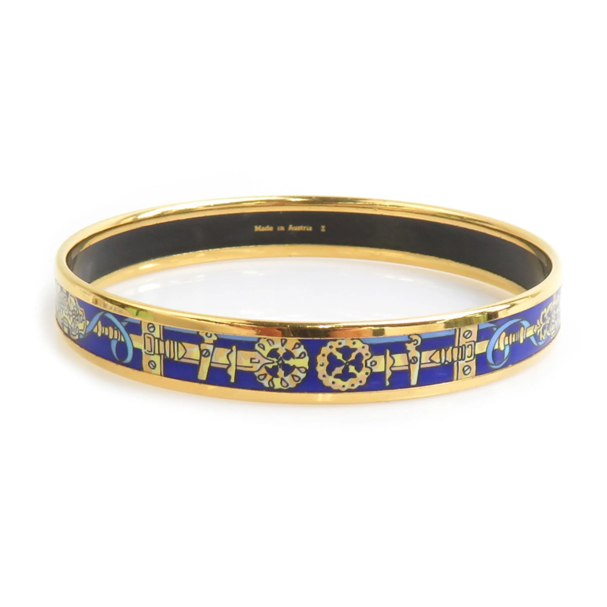 Bangle Bracelet Enamel and Metal Blue and Gold - Image 3
