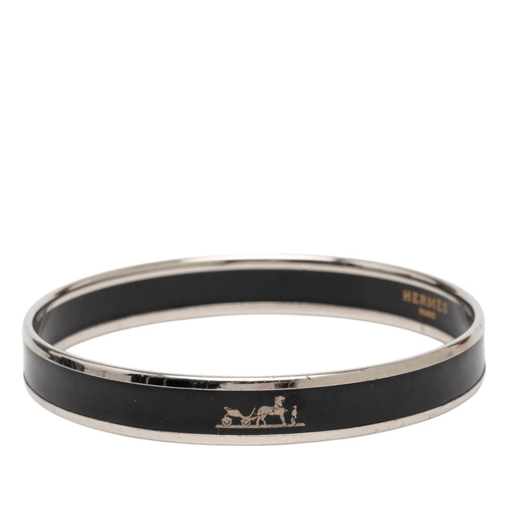 Bangle Enamel and Metal Black and Silver Bracelet