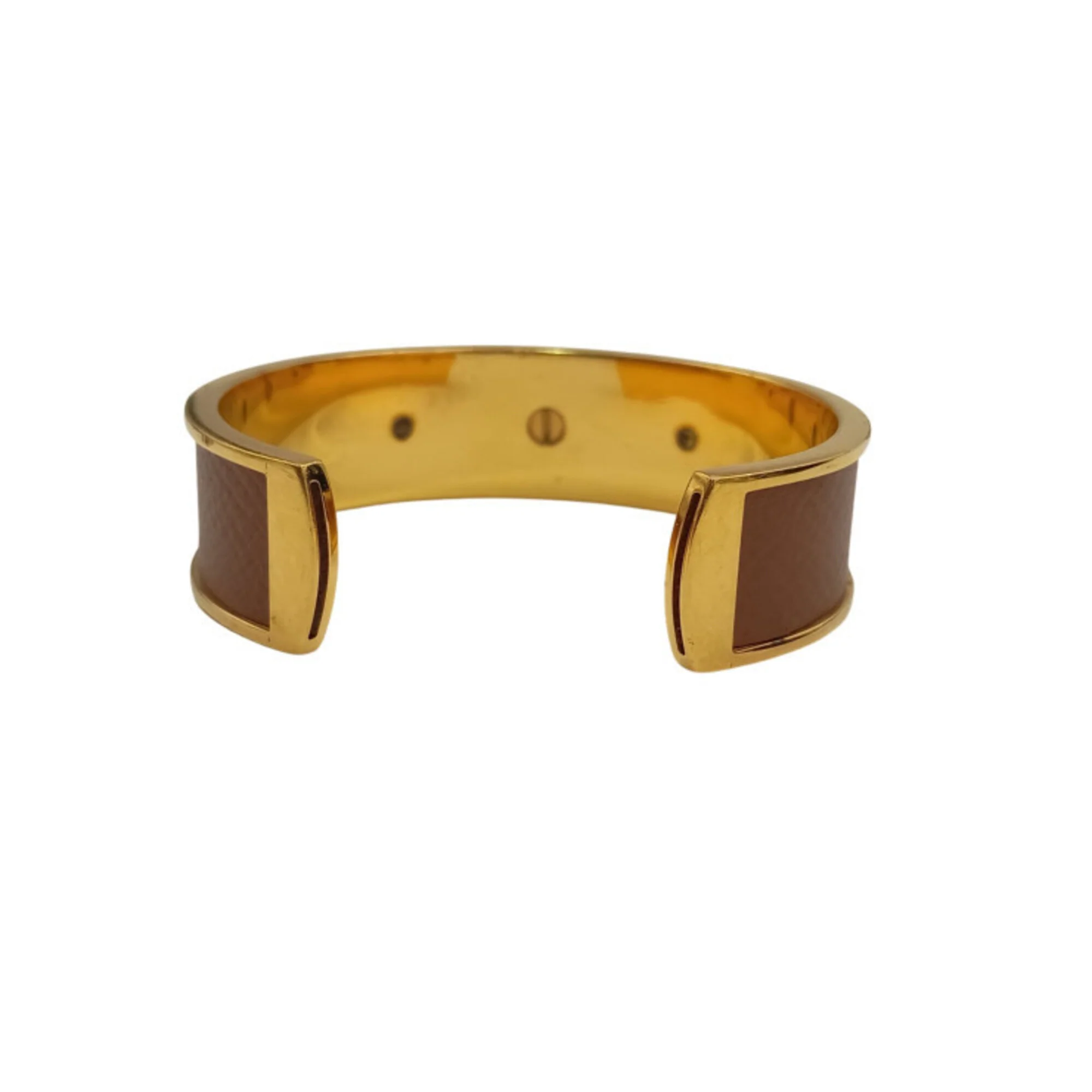 Bangle Leather and Metal Brown and Gold Bracelet - Image 3