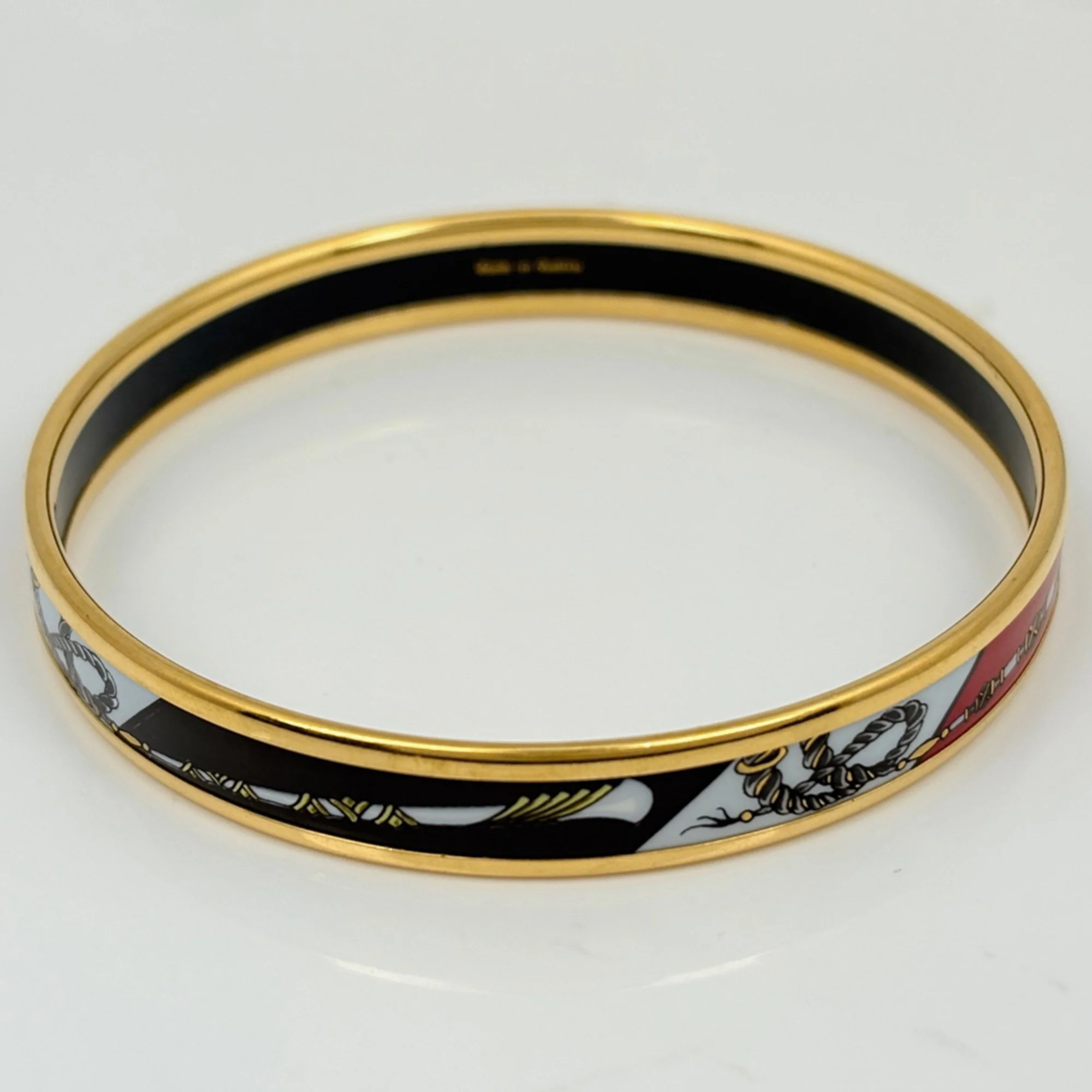 Cloisonné Enamel Bangle Black and Red Mini Bracelet - Image 3