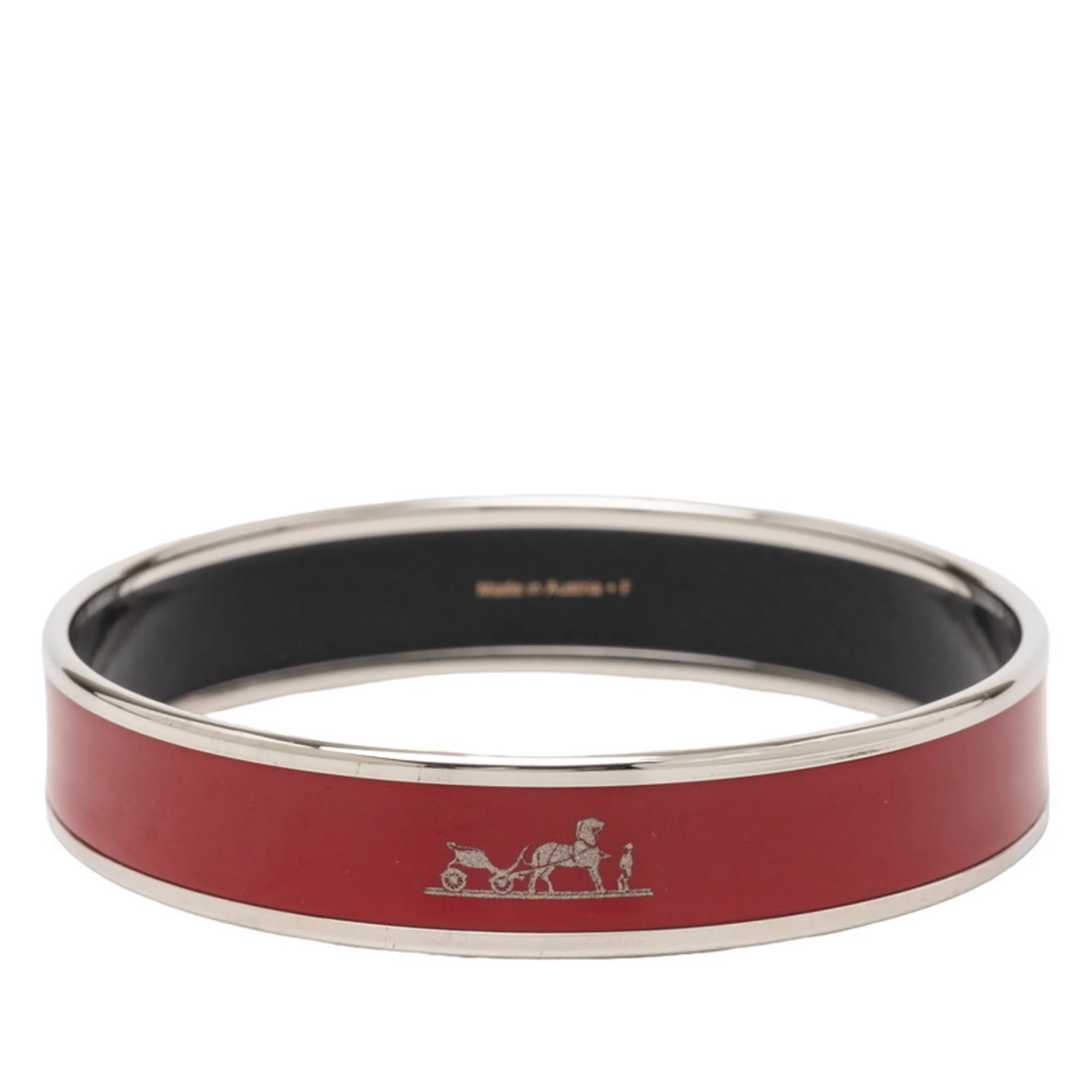 Enamel Cloisonné Bangle Metal Bordeaux and Silver Bracelet