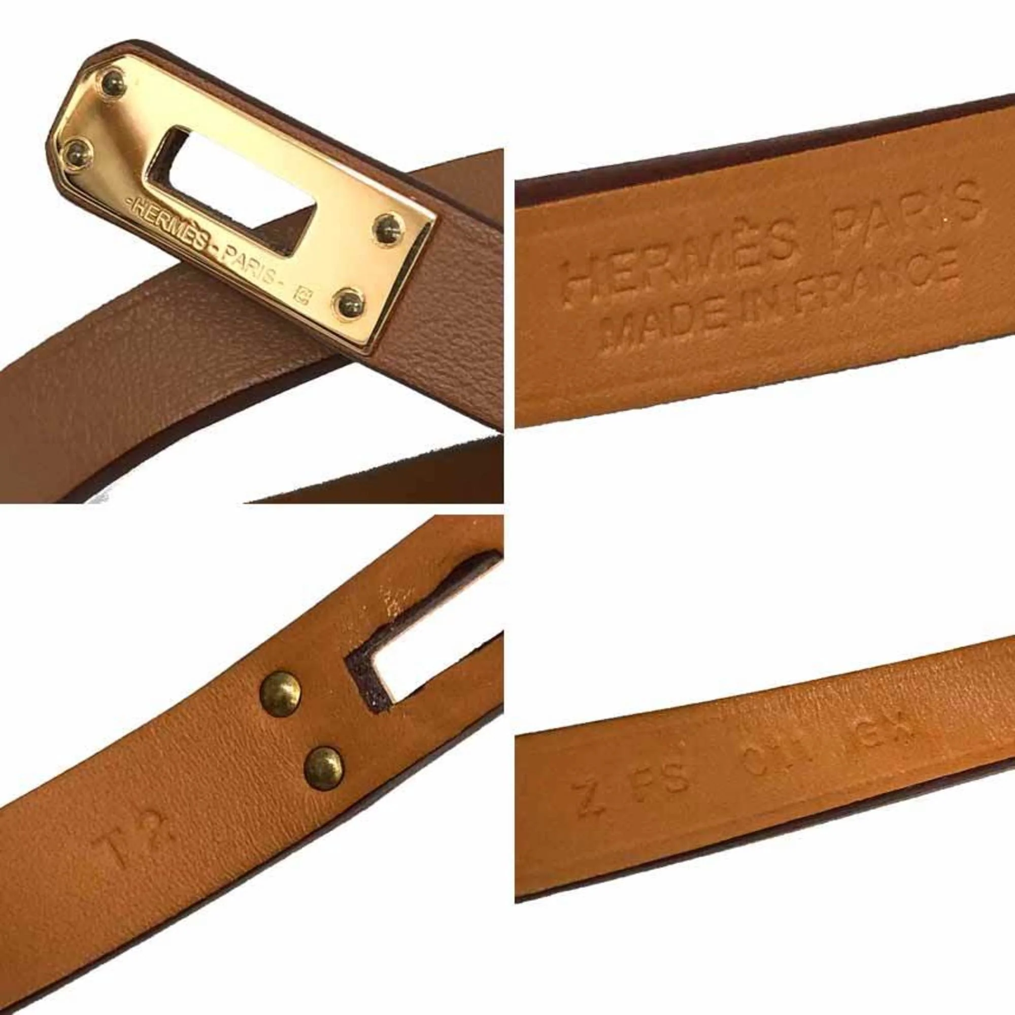 Kelly Double Tour Bracelet Swift Leather Camel and Pink Mini - Image 3