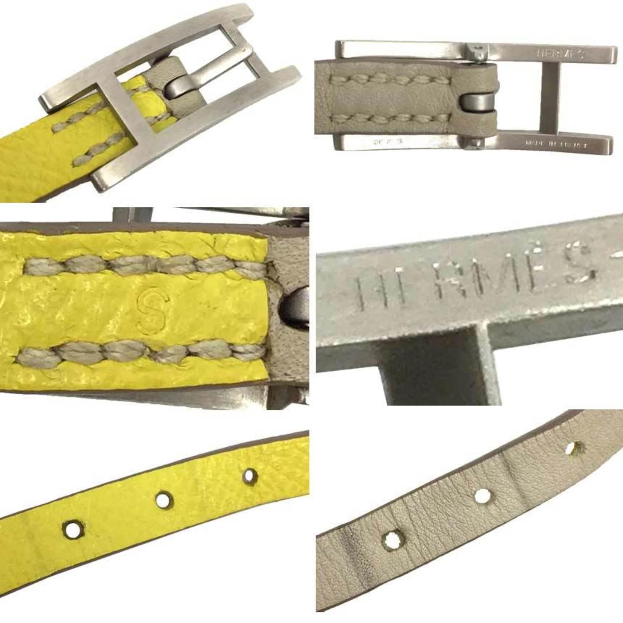Leather Bracelet Ivory and Matte Silver and Yellow - Image 3