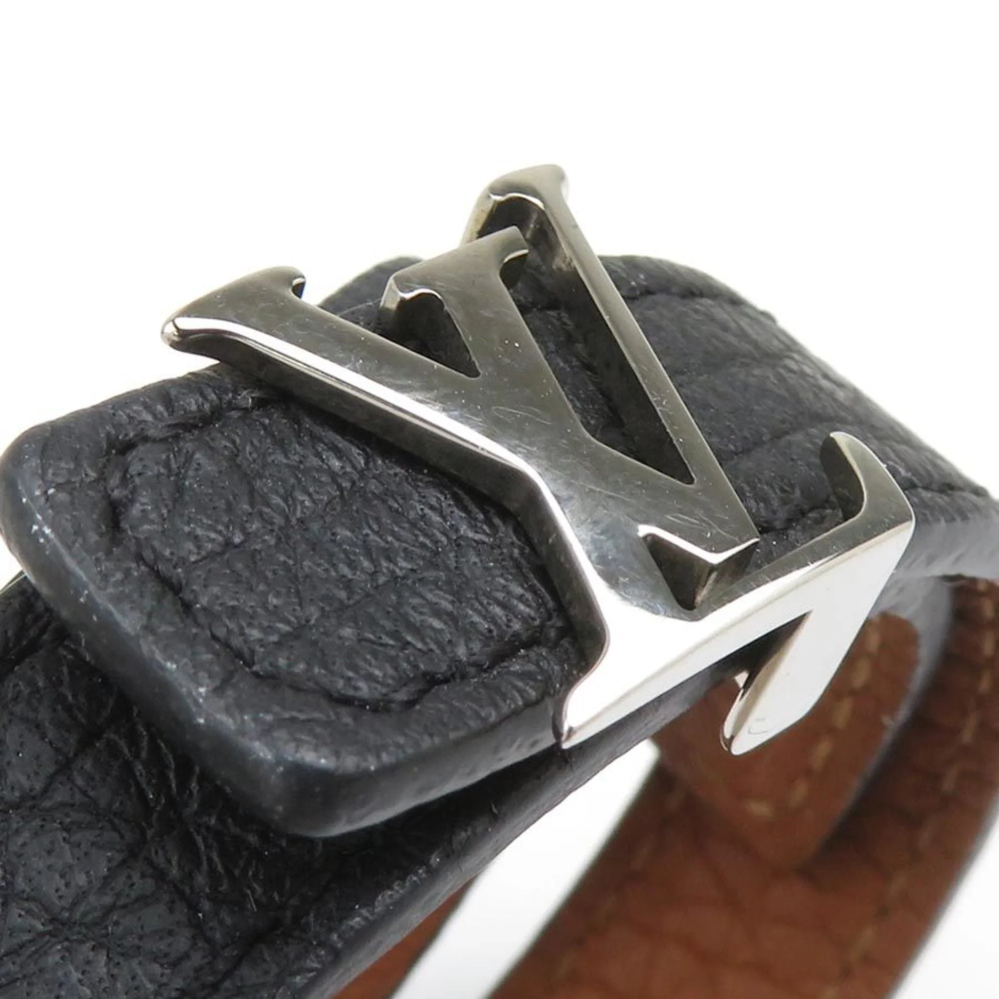 Charm Bracelet Leather and Metal Black Brown Silver - Image 4