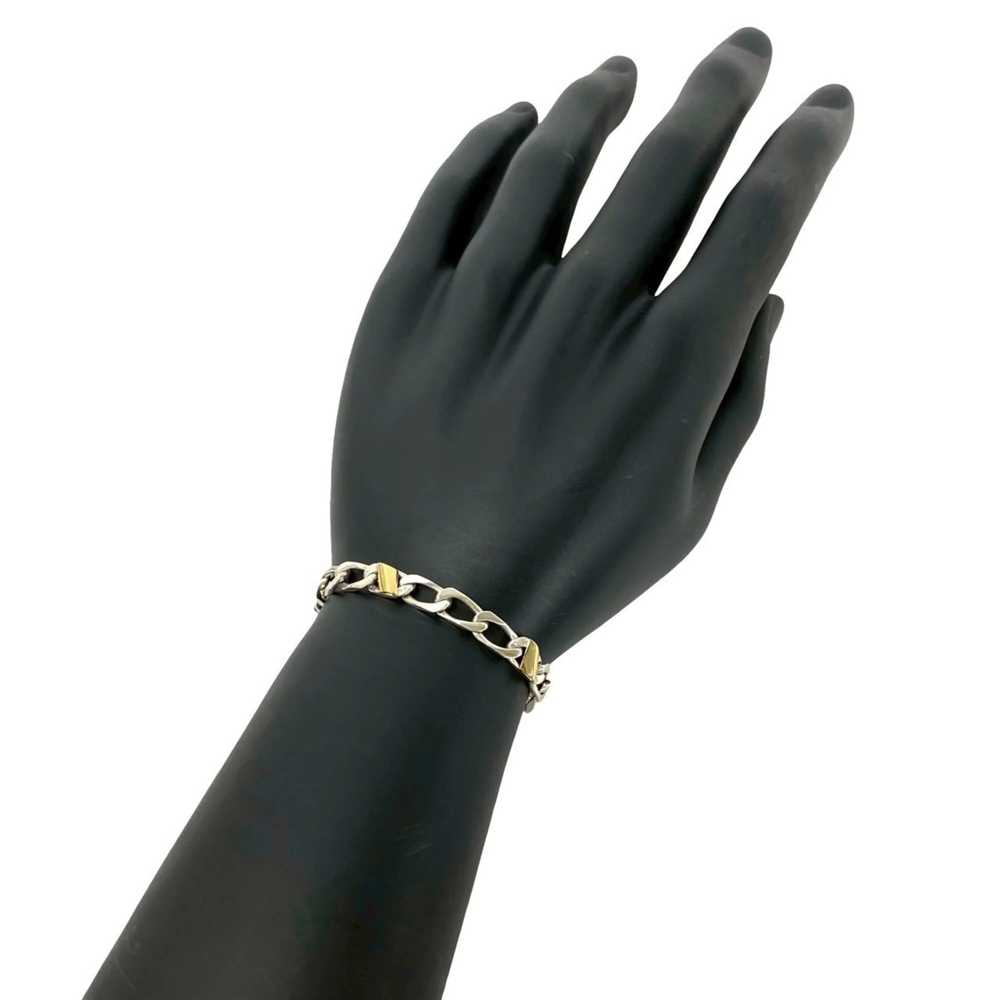 Figaro Bracelet 18K Yellow Gold and Sterling Silver - Image 2