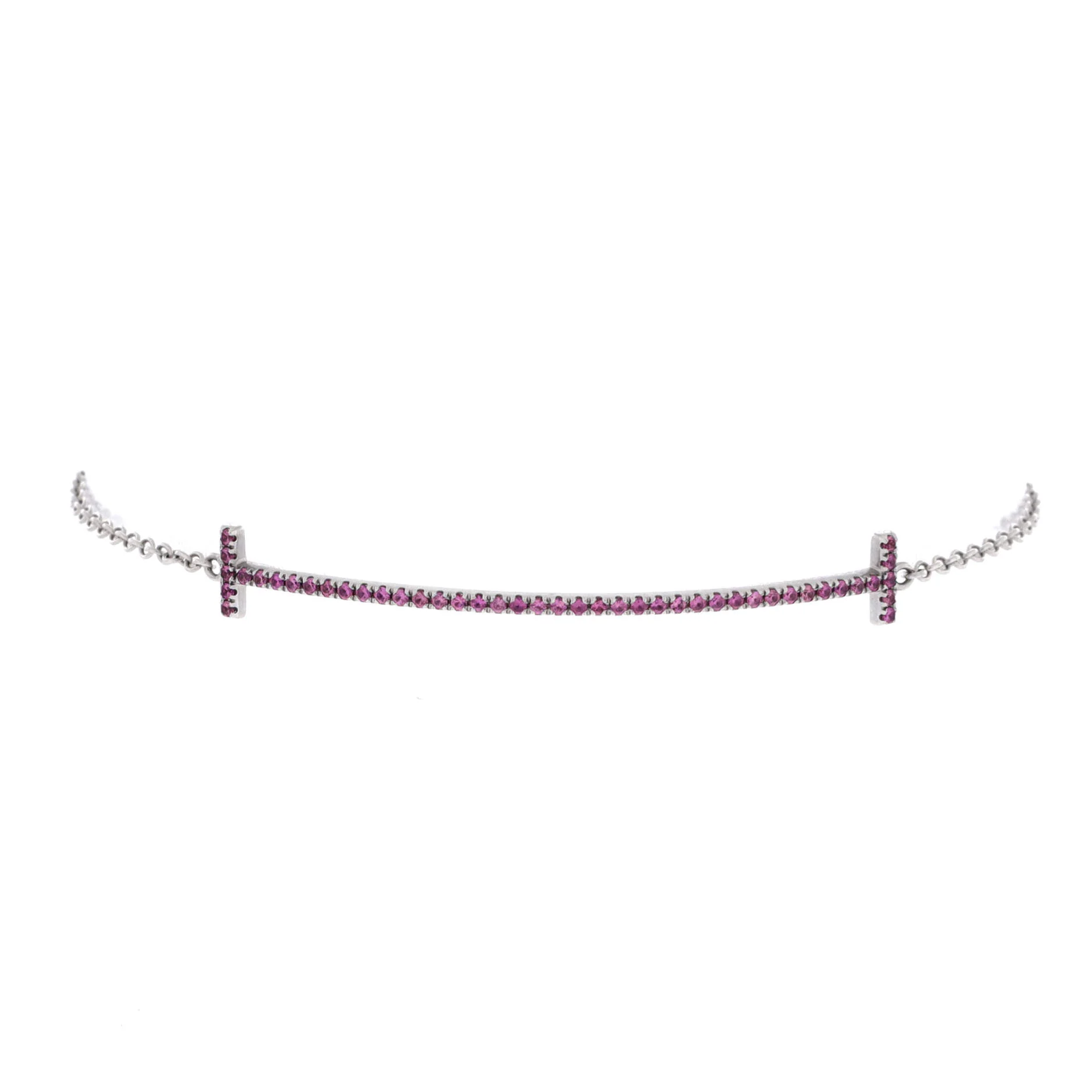 T Smile Chain Bracelet 18K White Gold and Pink Sapphire Medium