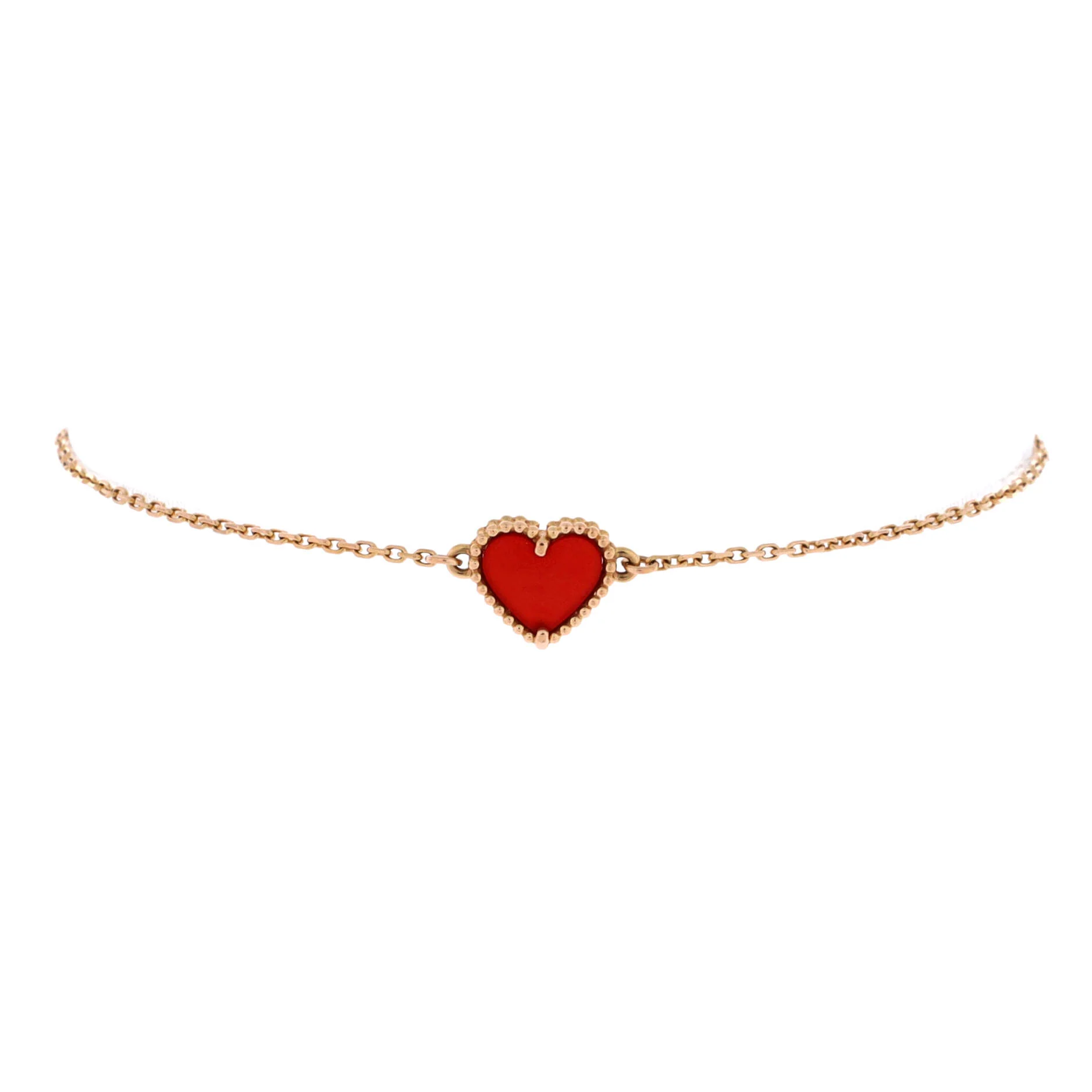 Sweet Alhambra Heart Bracelet 18K Rose Gold with Carnelian