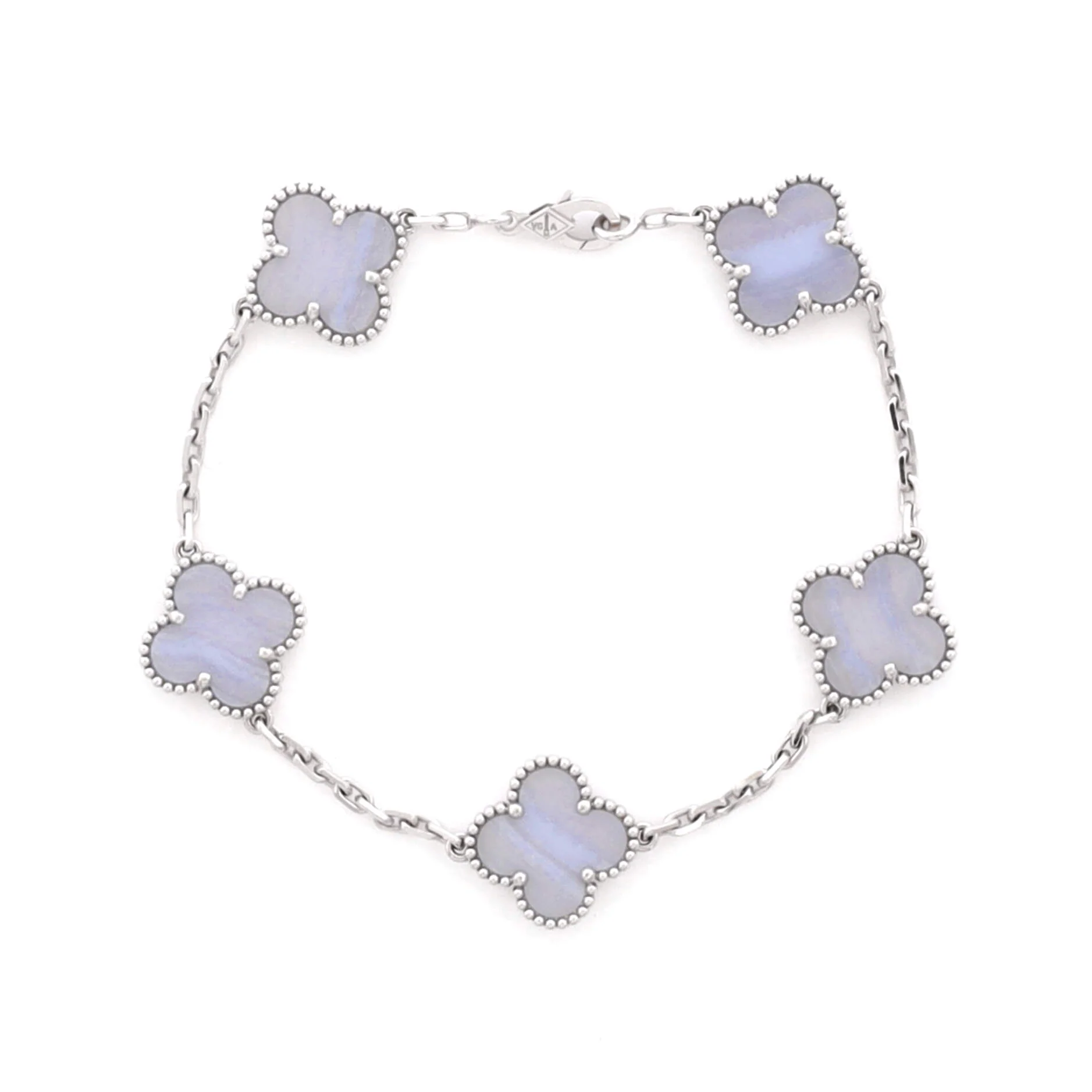Vintage Alhambra 5 Motifs Bracelet 18K White Gold and Chalcedony