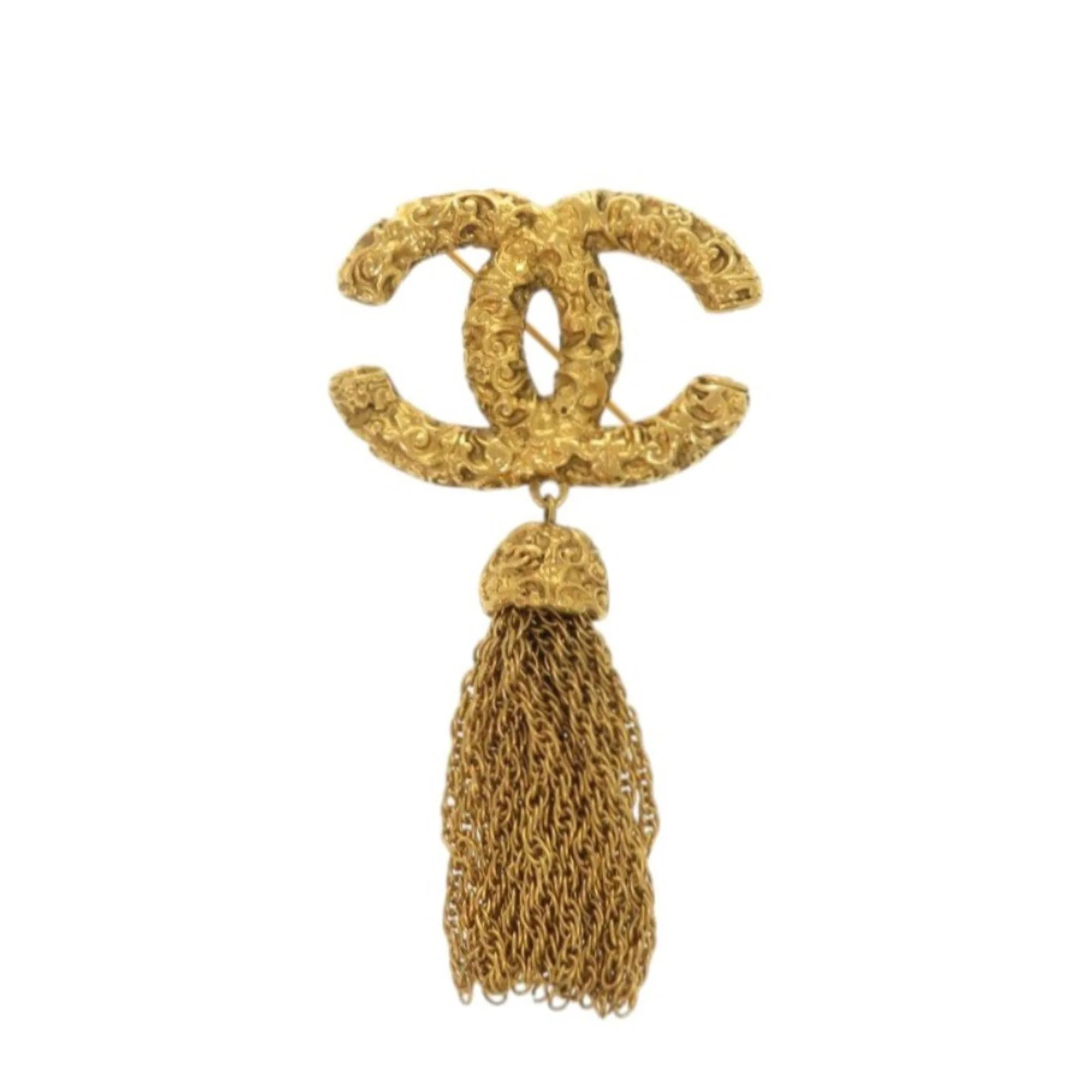 CC Logo Brooch Gold-Tone Metal
