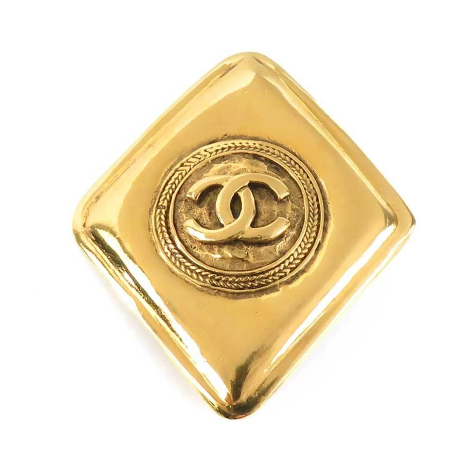 CC Logo Brooch Gold-Tone Metal