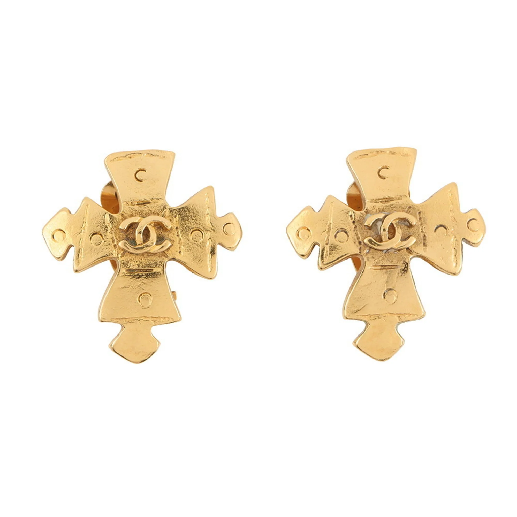 CC Logo Cross Clip-On Earrings Gold-Tone Metal Gold-Tone Metal