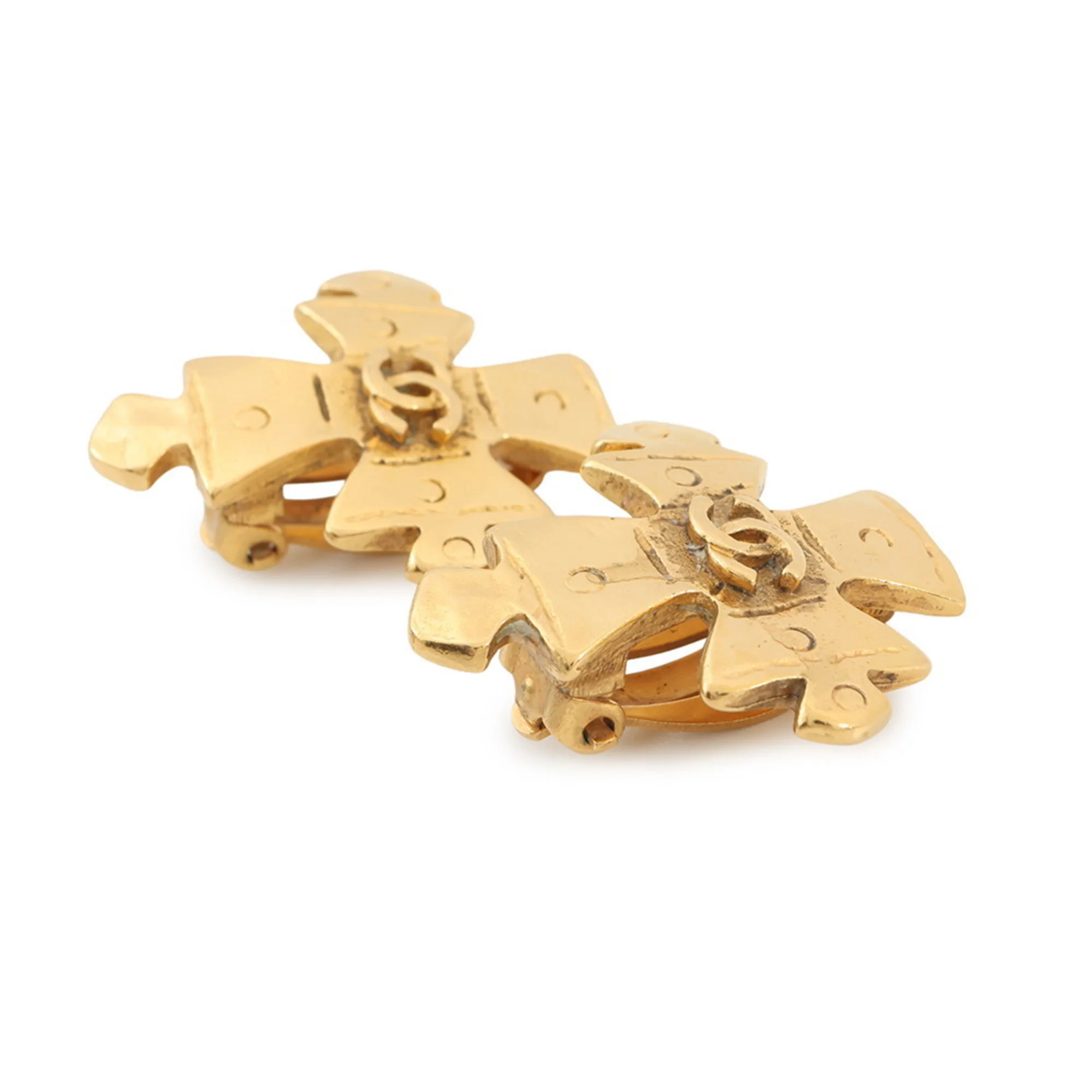 CC Logo Cross Clip-On Earrings Gold-Tone Metal Gold-Tone Metal - Image 2