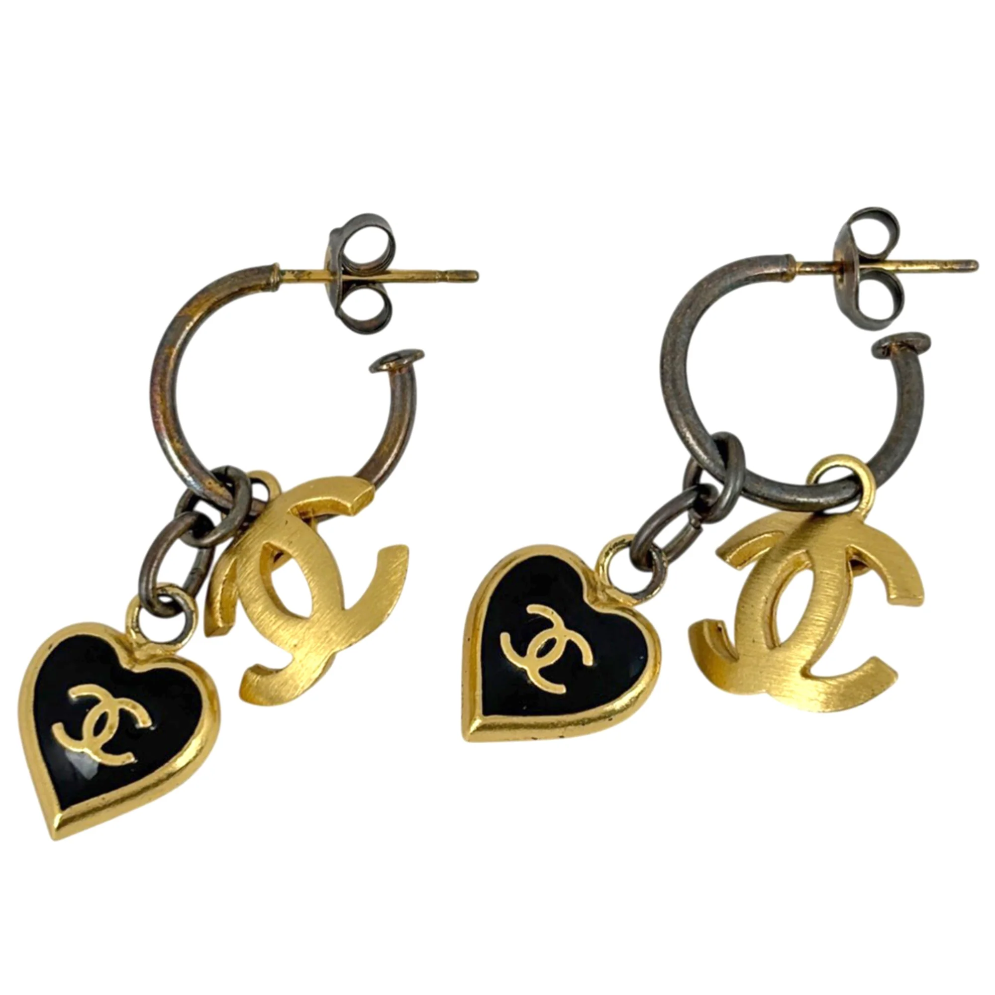 CC Logo Heart Earrings Metal Gold-Tone Metal