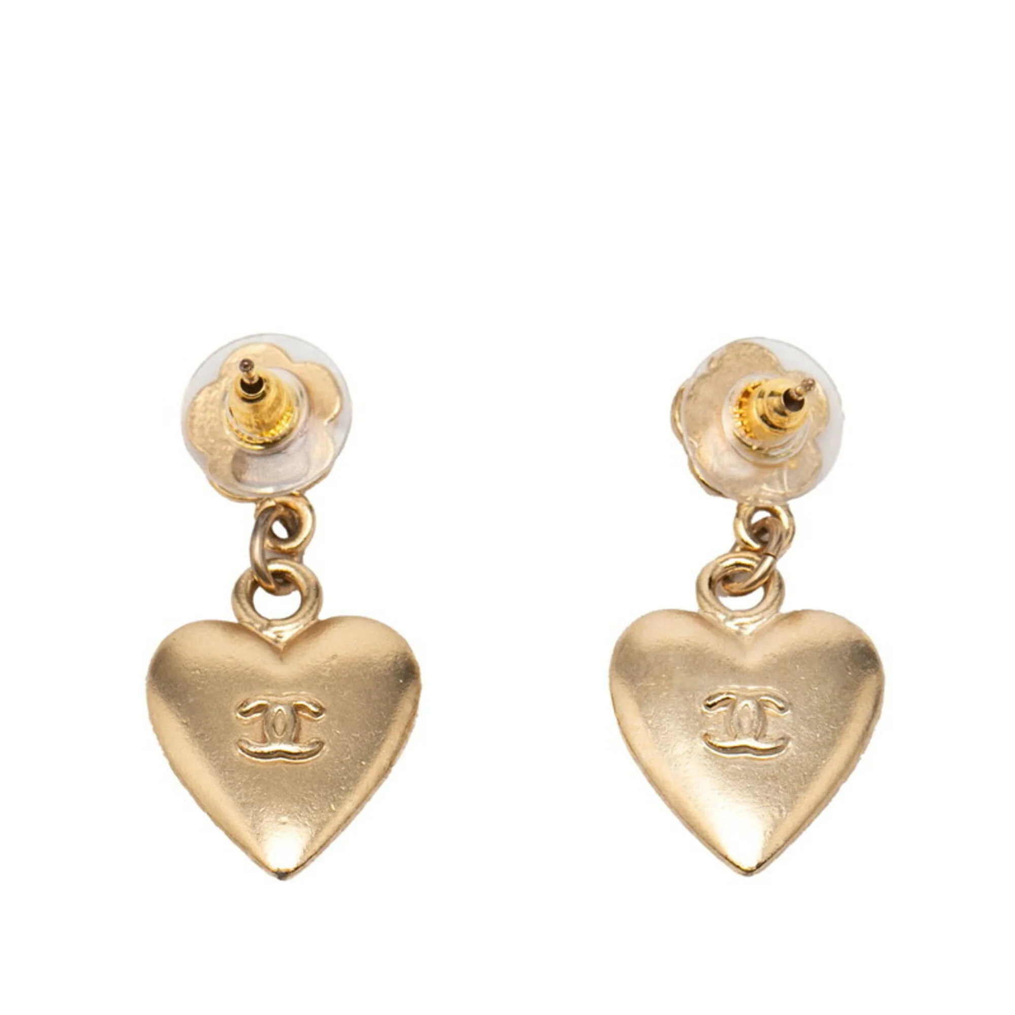 CC Logo Heart Earrings Metal Gold-Tone Metal - Image 2