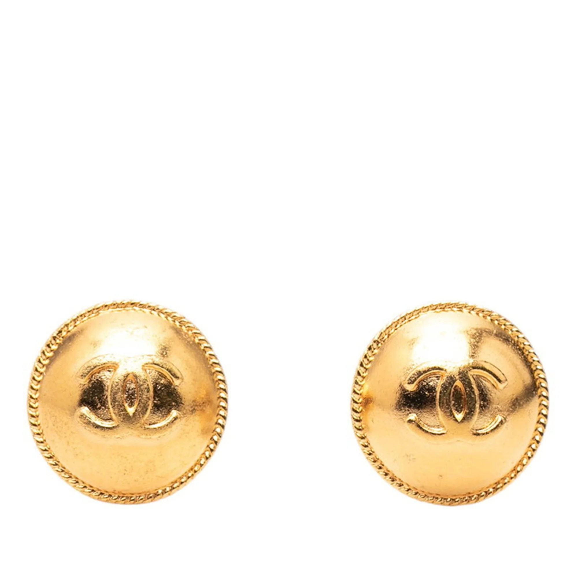 CC Logo Round Clip-On Earrings Metal Gold-Tone Metal