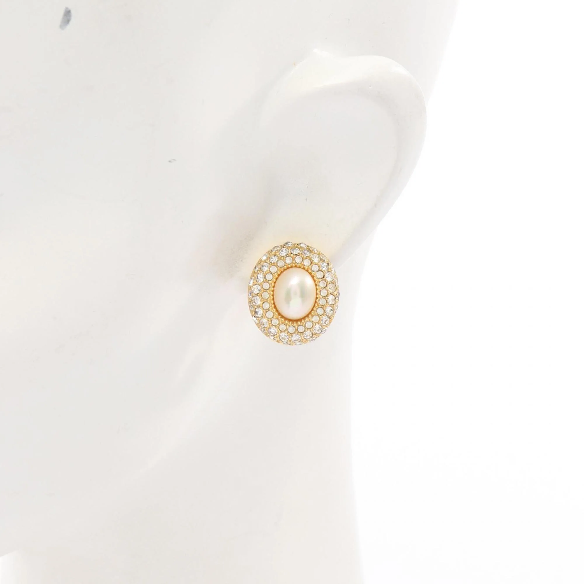 Pearl Clip-On Earrings Gold and Rhinestone - Image 4