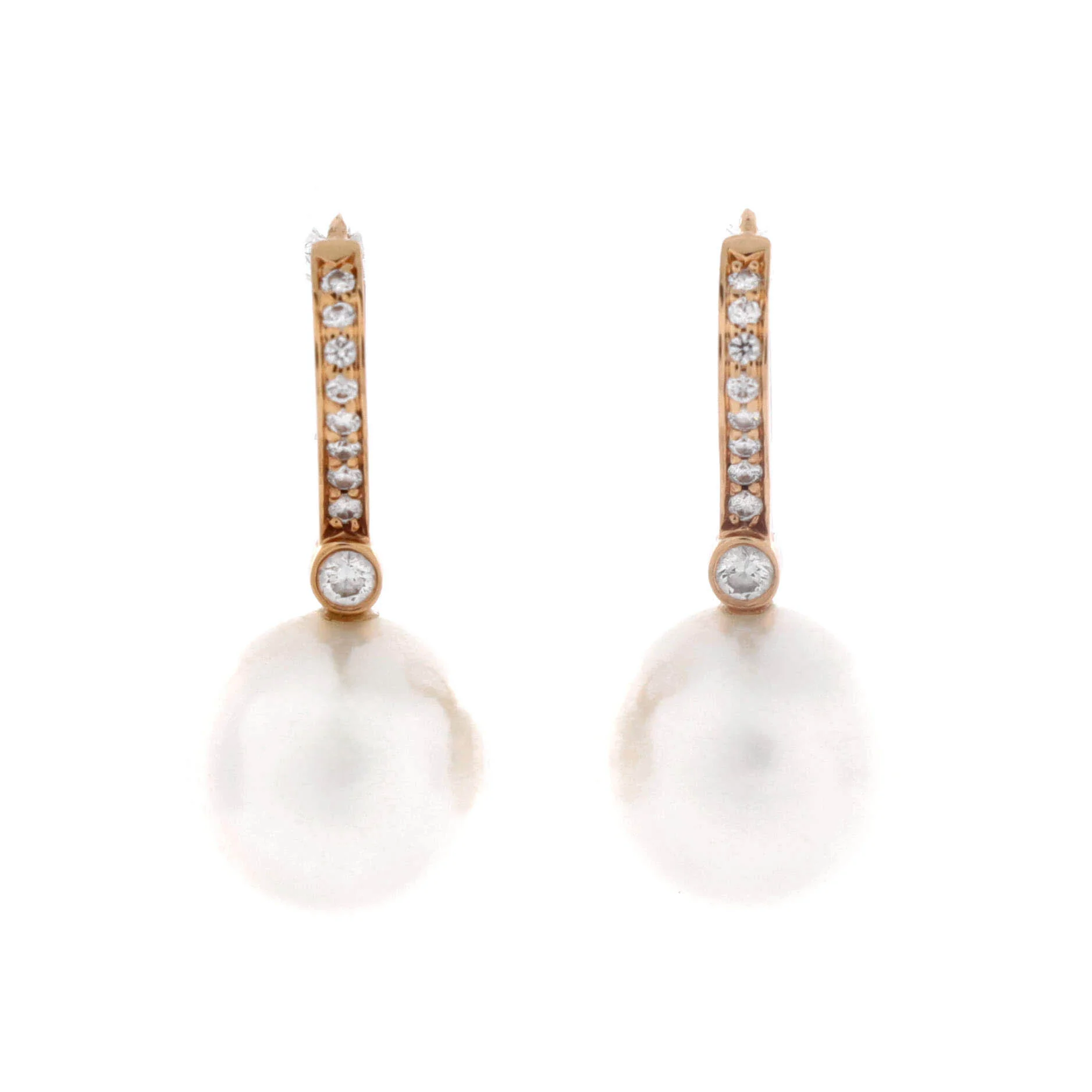 South Sea Noble Dangle Earrings 18k Rose Gold with Cultured Pearls and Diamonds