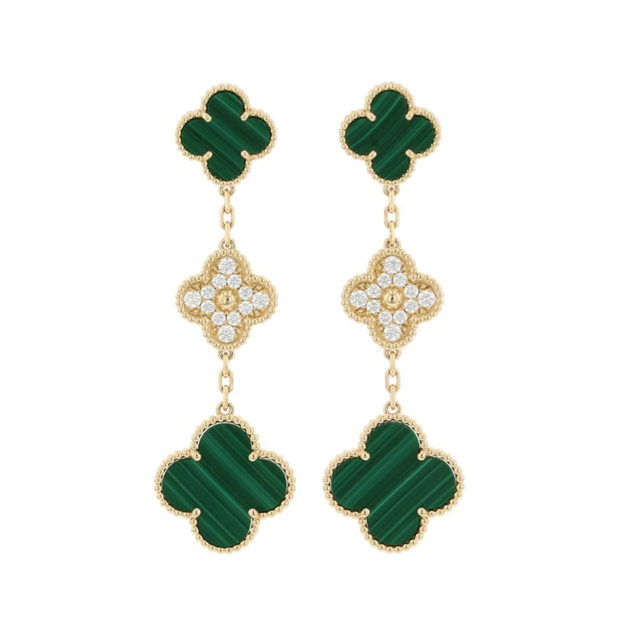Alhambra Earrings 18K Yellow Gold and Malachite 18K Yellow Gold