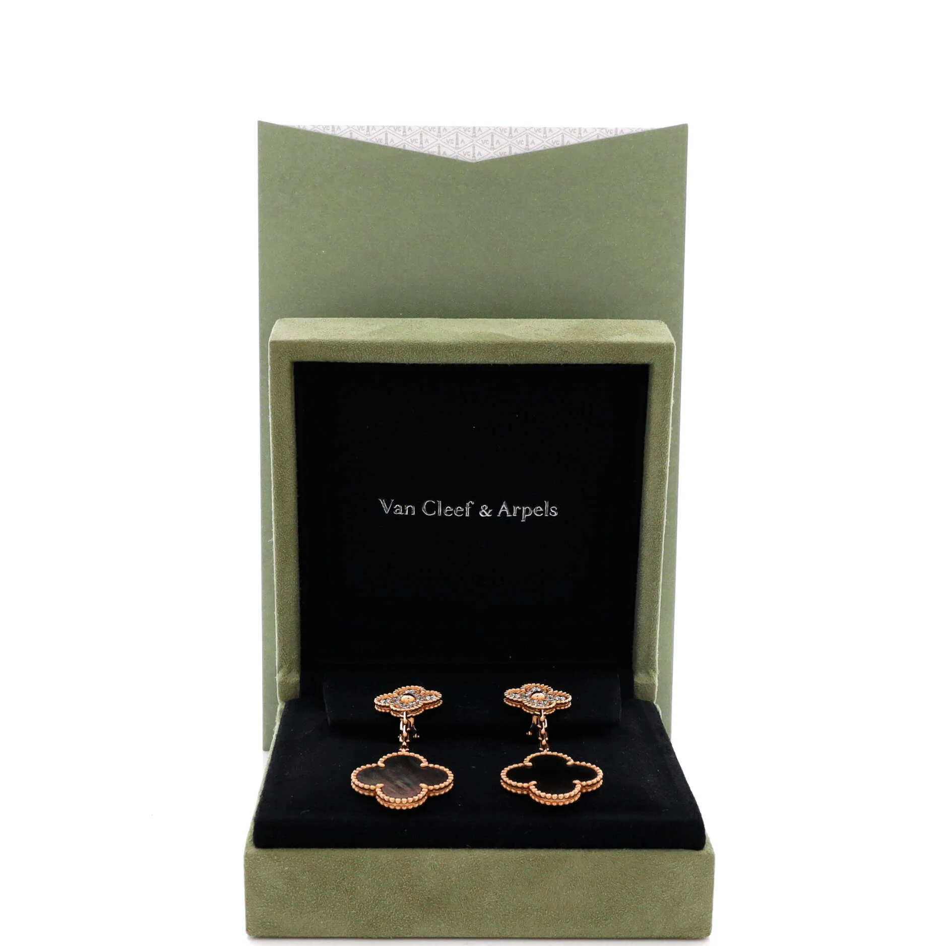 Magic Alhambra 2 Motifs Earrings 18K Rose Gold with Diamonds and Mother of Pearl - Image 2