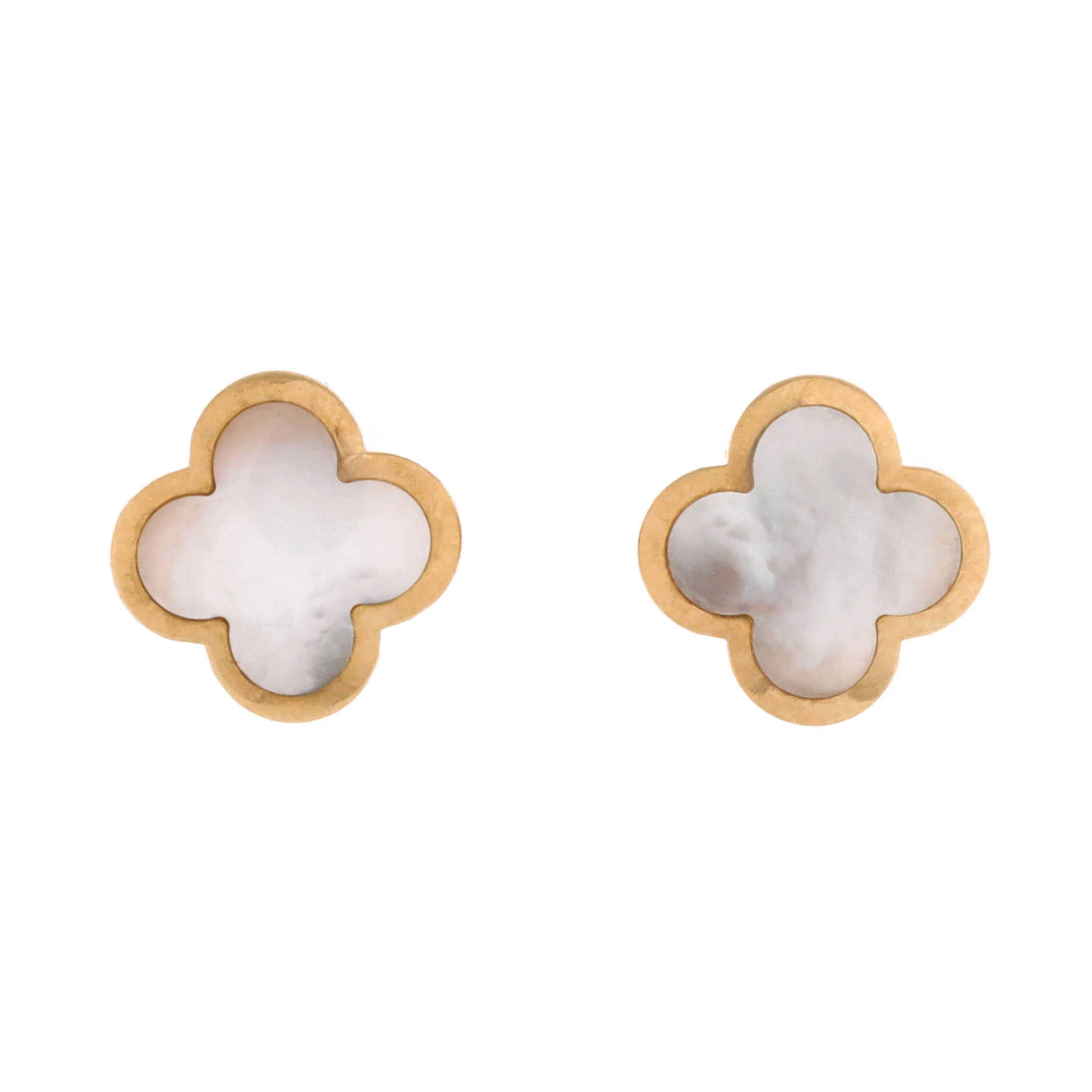 Pure Alhambra Stud Earrings 18K Yellow Gold and Mother of Pearl