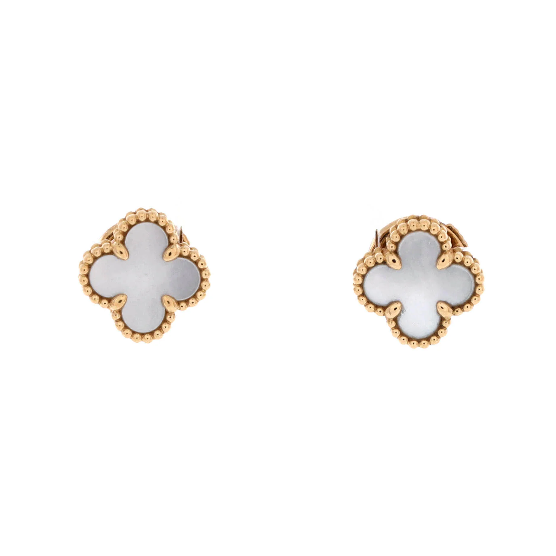 Sweet Alhambra Stud Earrings 18K Yellow Gold and Mother of Pearl