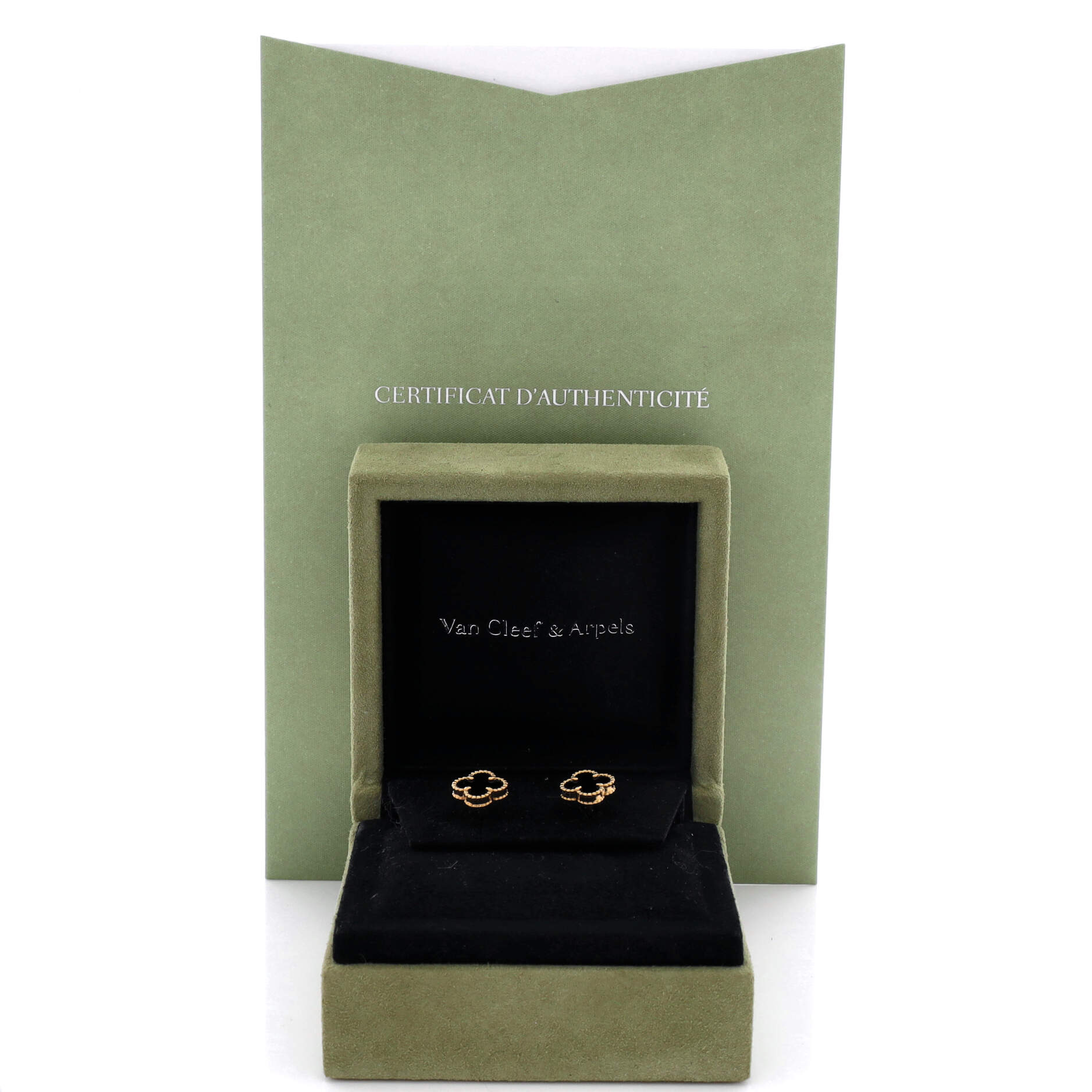 Sweet Alhambra Stud Earrings 18K Yellow Gold and Onyx - Image 2
