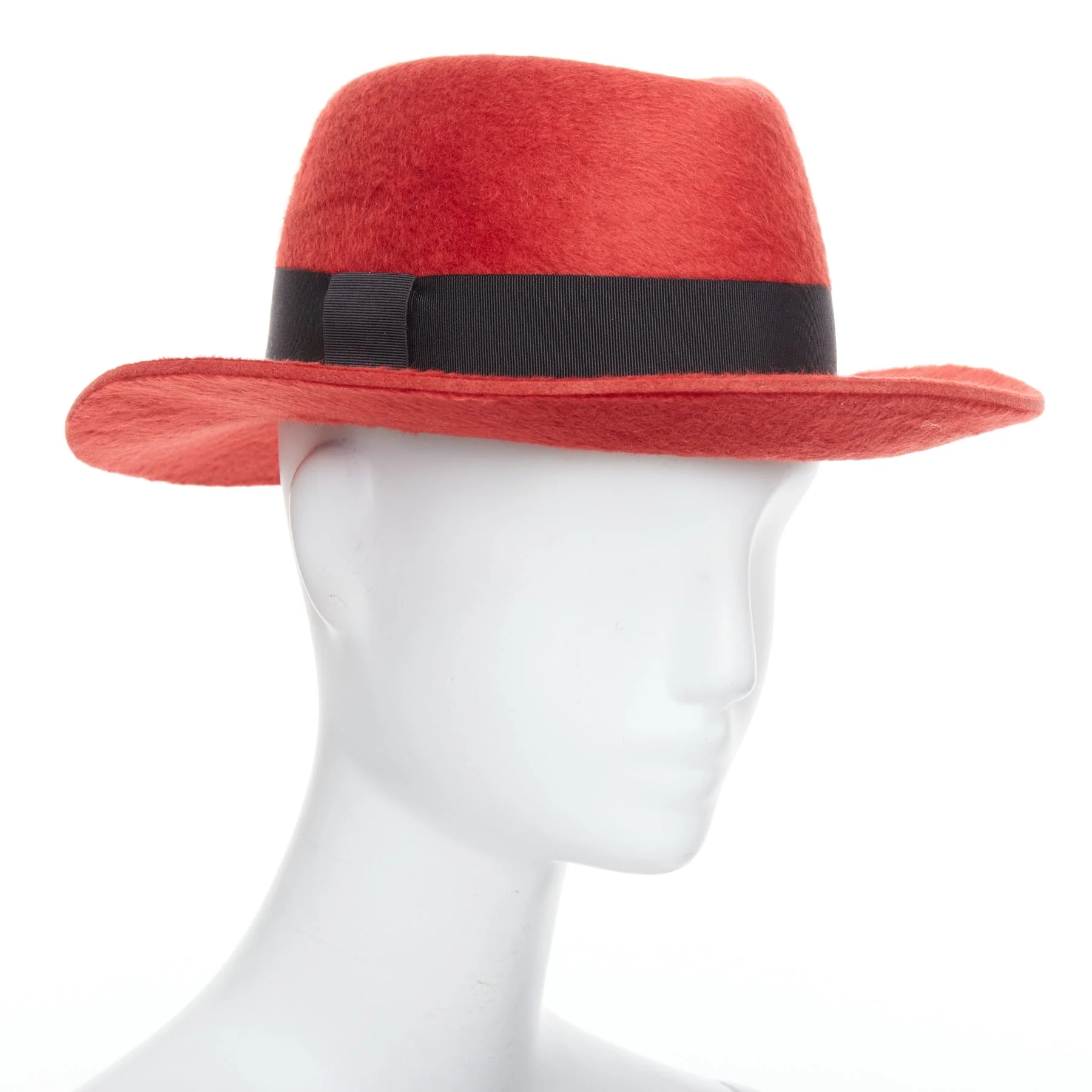Saint Laurent red rabbit felt grosgrain leather lined fedora hat - Image 9