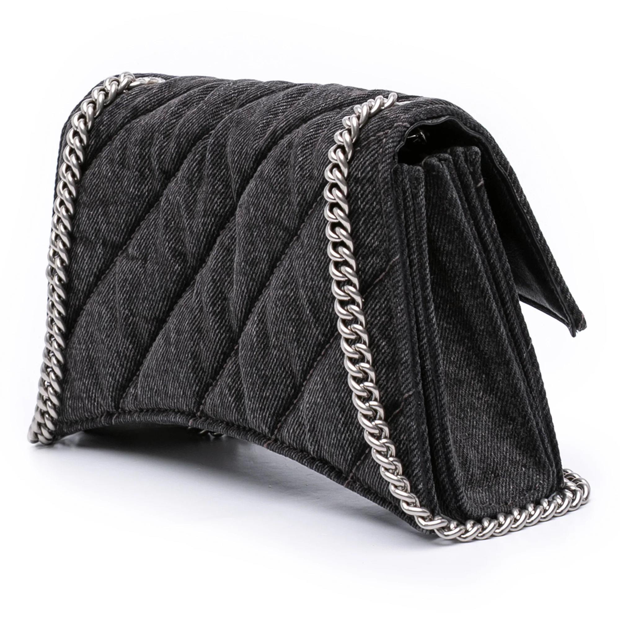 Crush Chain Flap Bag Quilted Denim Small - Image 2