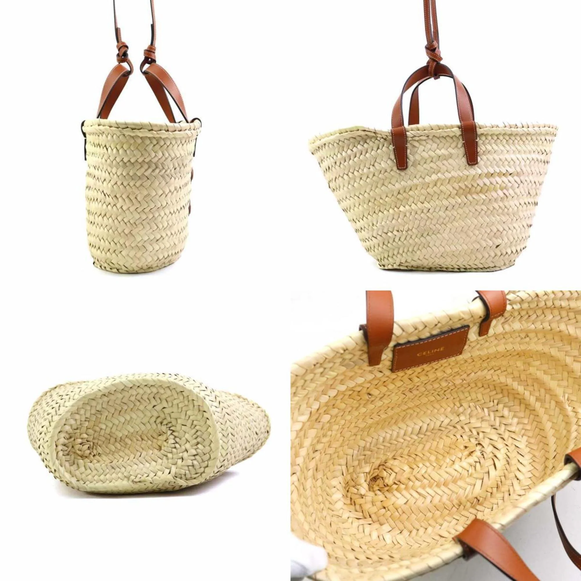 Triomphe Basket Shoulder Bag Raffia with Leather Large - Image 2