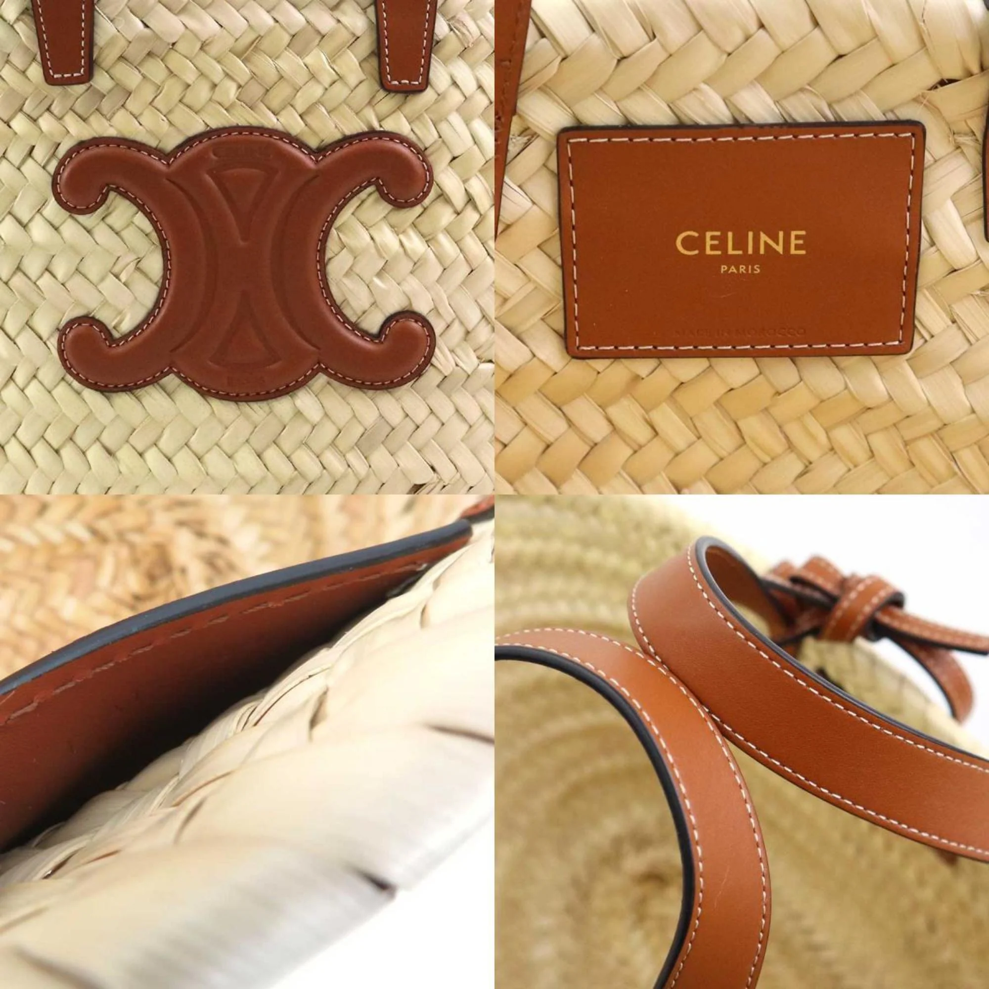 Triomphe Basket Shoulder Bag Raffia with Leather Large - Image 4