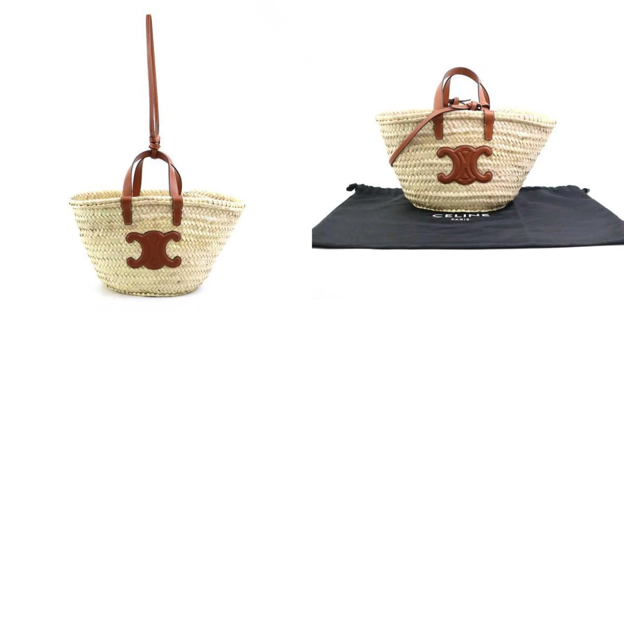 Triomphe Basket Shoulder Bag Raffia with Leather Large - Image 5
