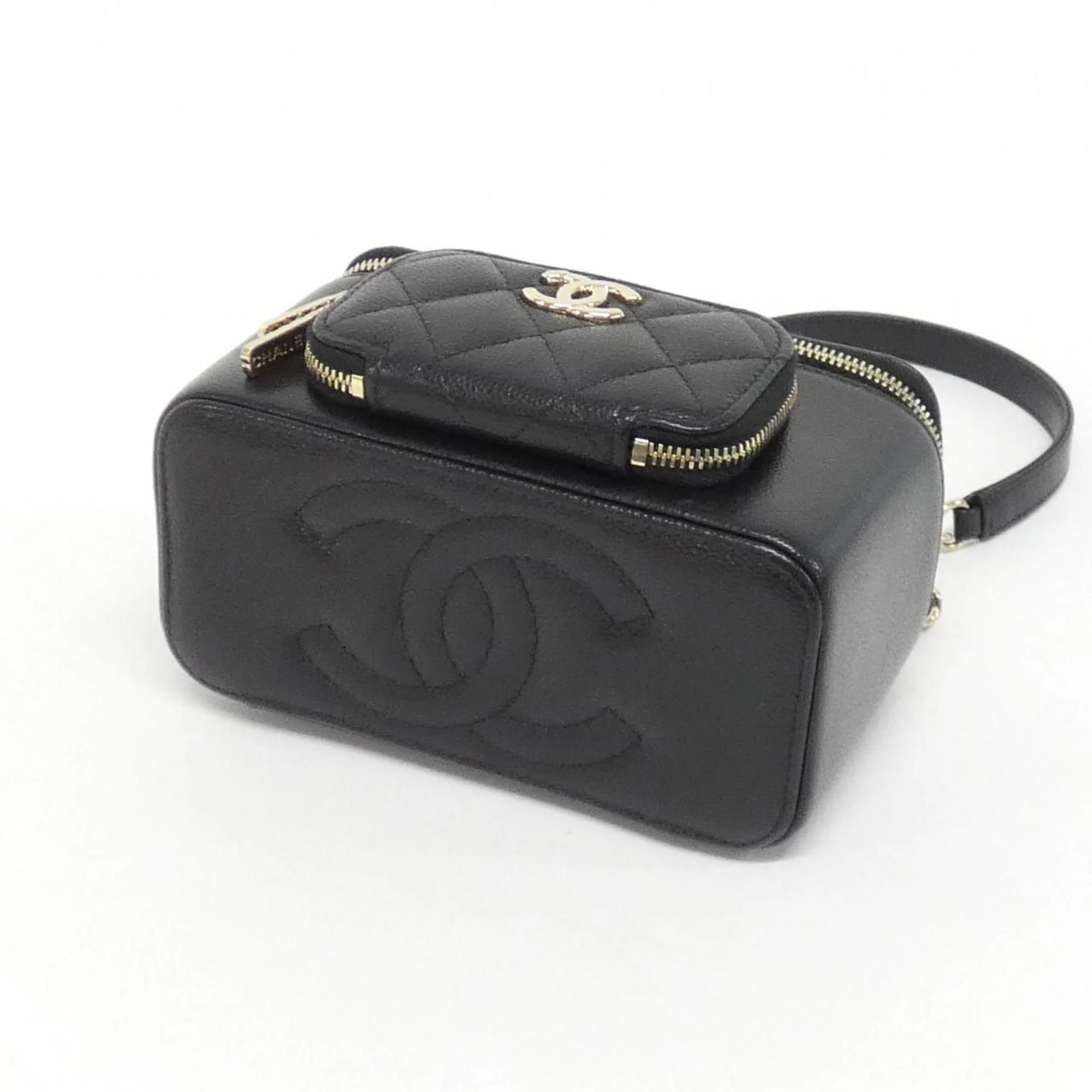 Business Affinity Top Handle Vanity Case with Chain Quilted Caviar Small - Image 3