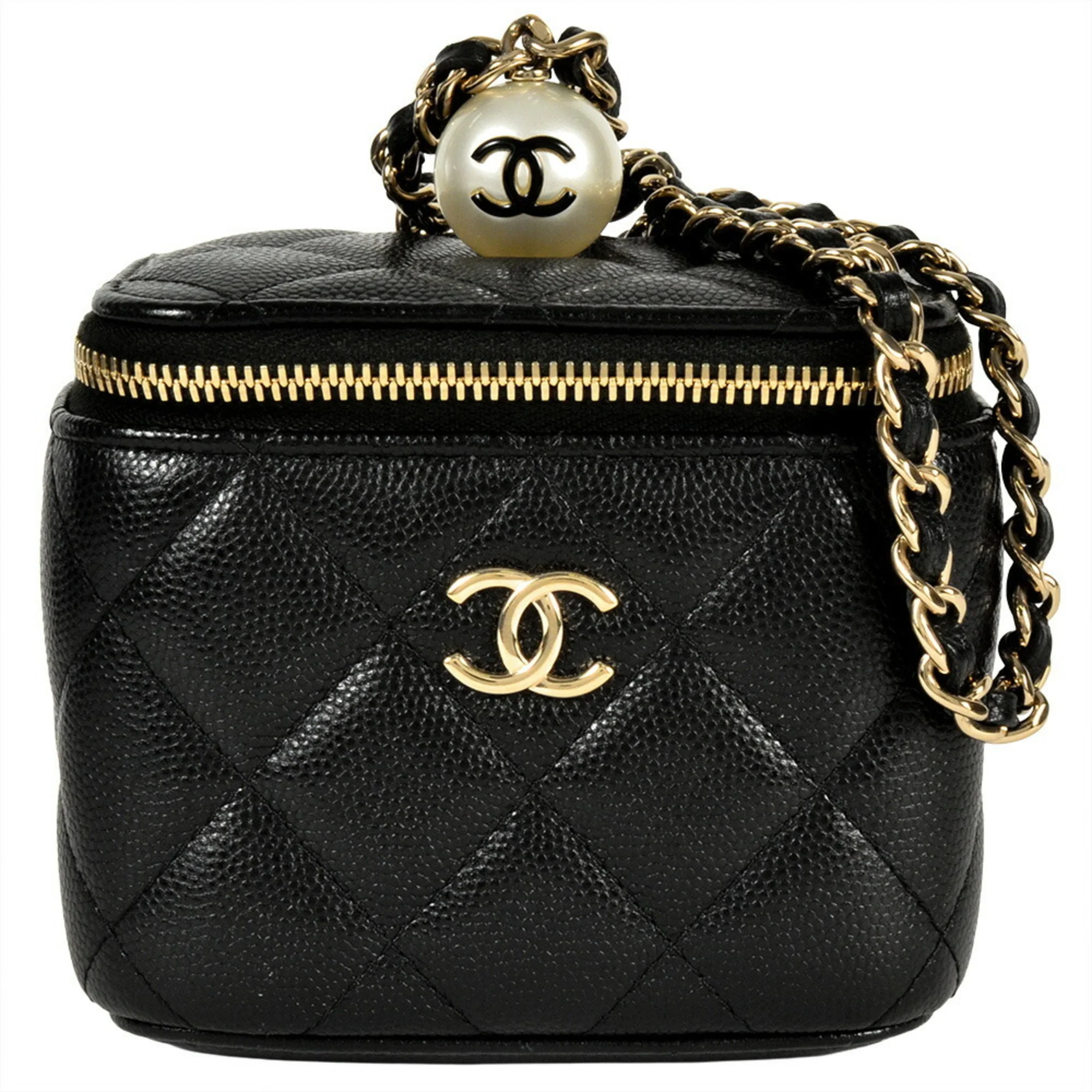 Classic Pearl Vanity Case with Chain Quilted Caviar Mini