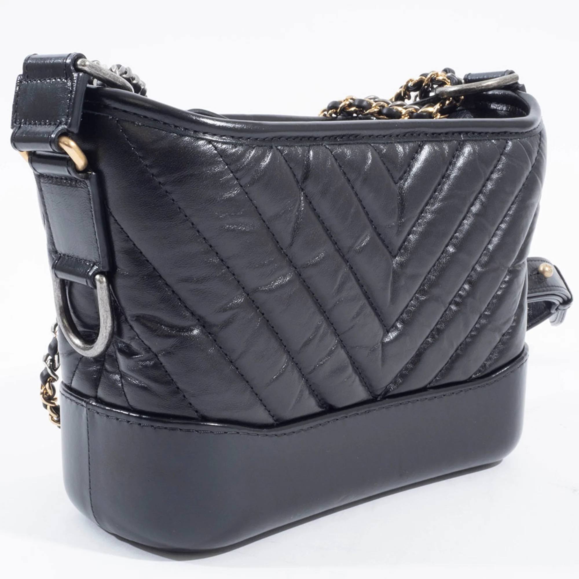 So Black Gabrielle Hobo Chevron Aged Calfskin Small - Image 8