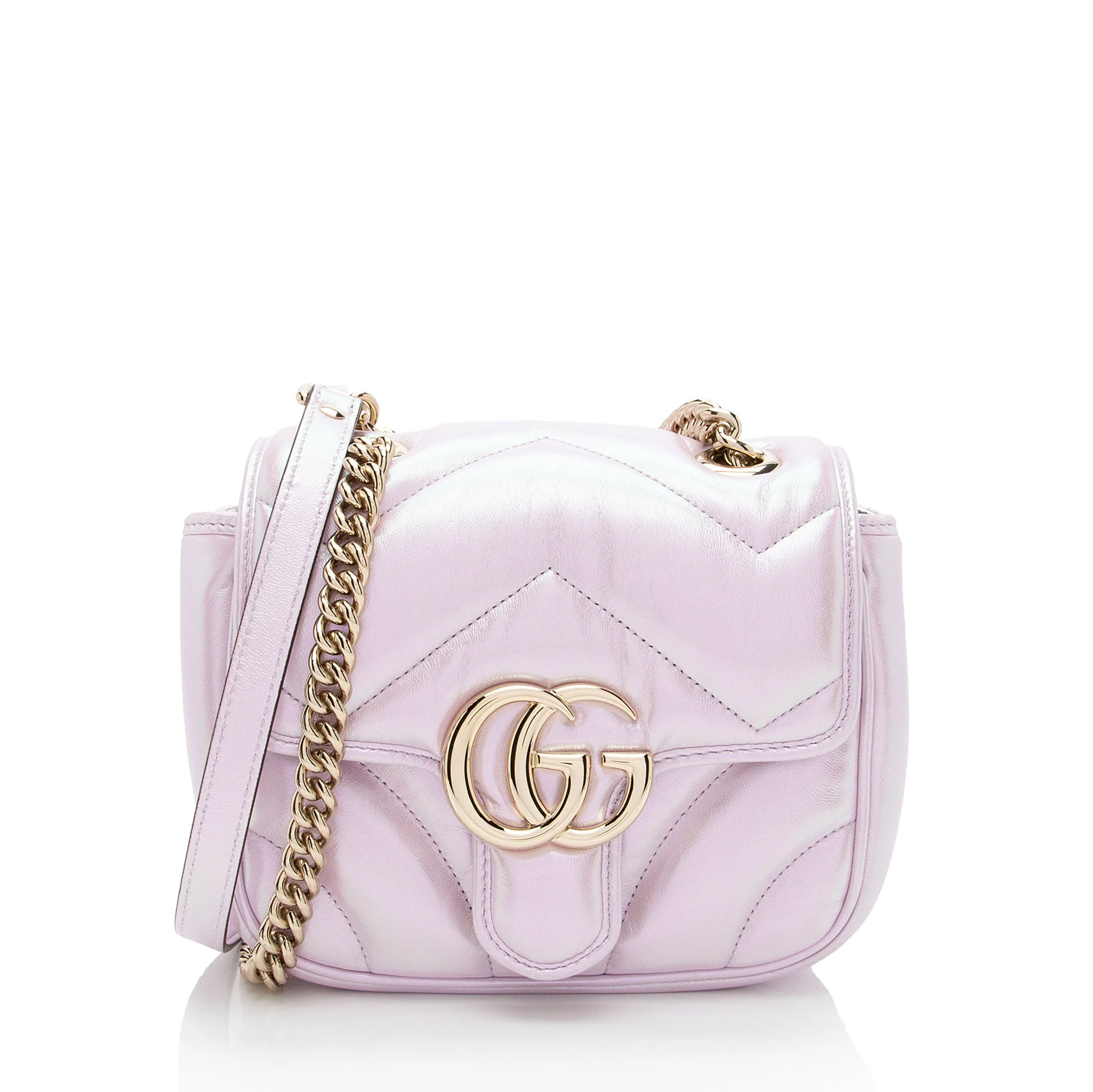 GG Marmont Square Flap Bag Chevron Iridescent Leather Mini