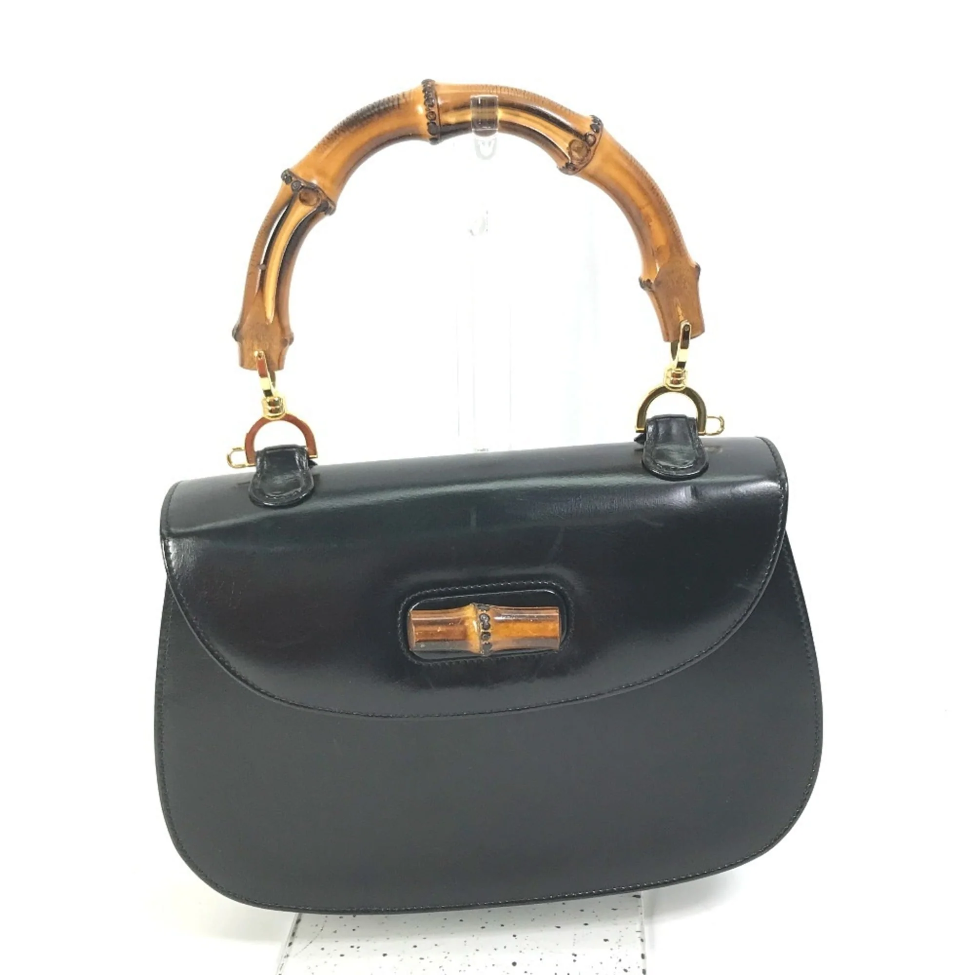 Vintage Convertible Bamboo Top Handle Bag Leather Medium