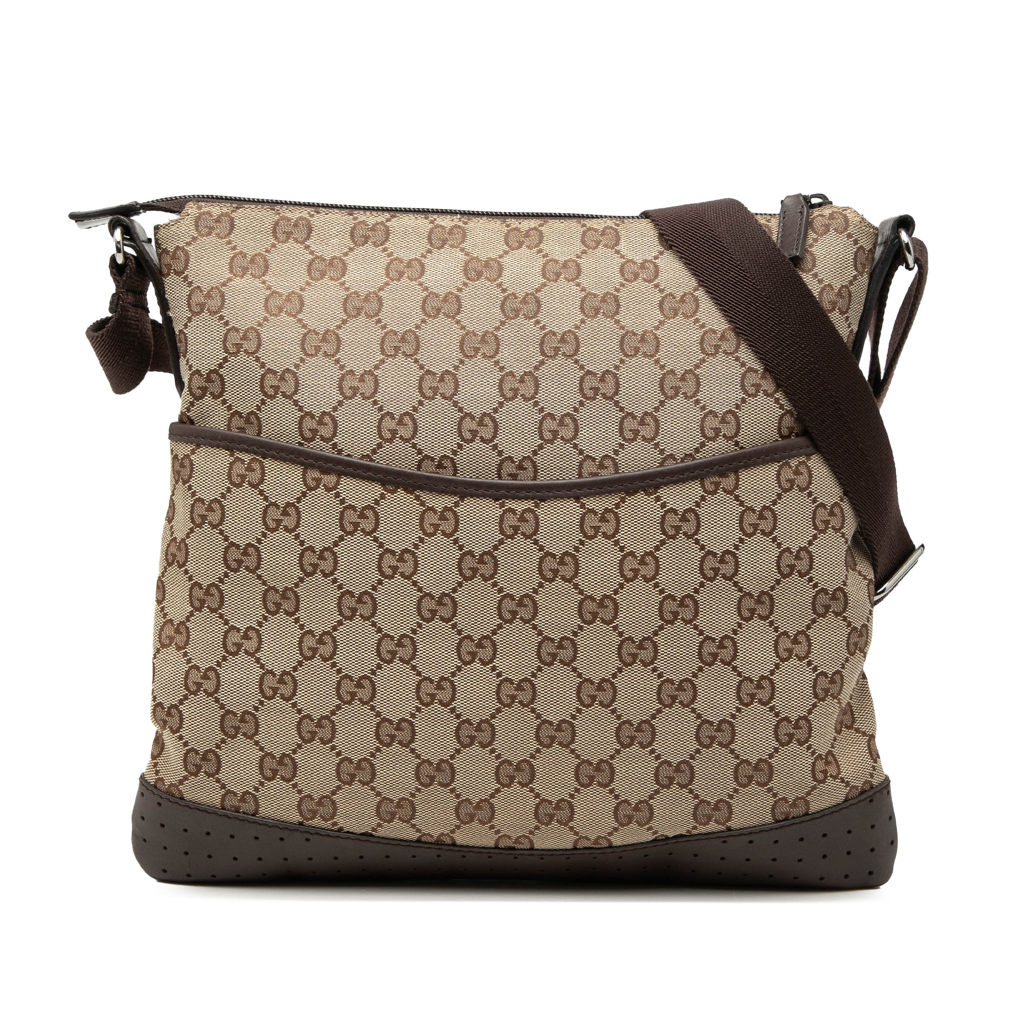 Zip Messenger Bag GG Canvas with Perforated Leather Medium