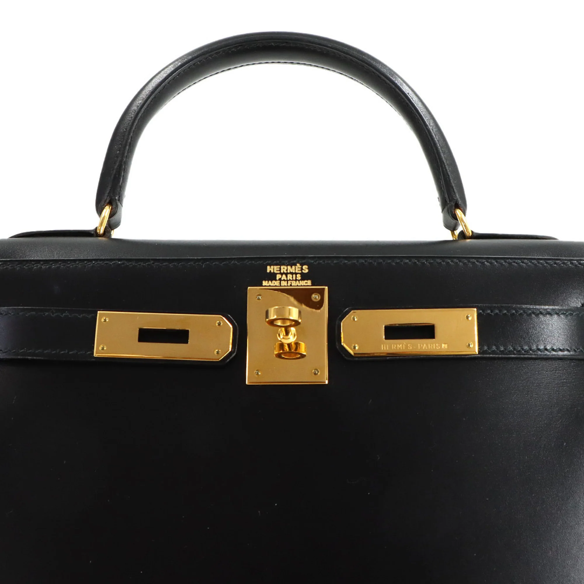 Kelly Handbag Black Box Calf with Gold Hardware 28 - Image 7