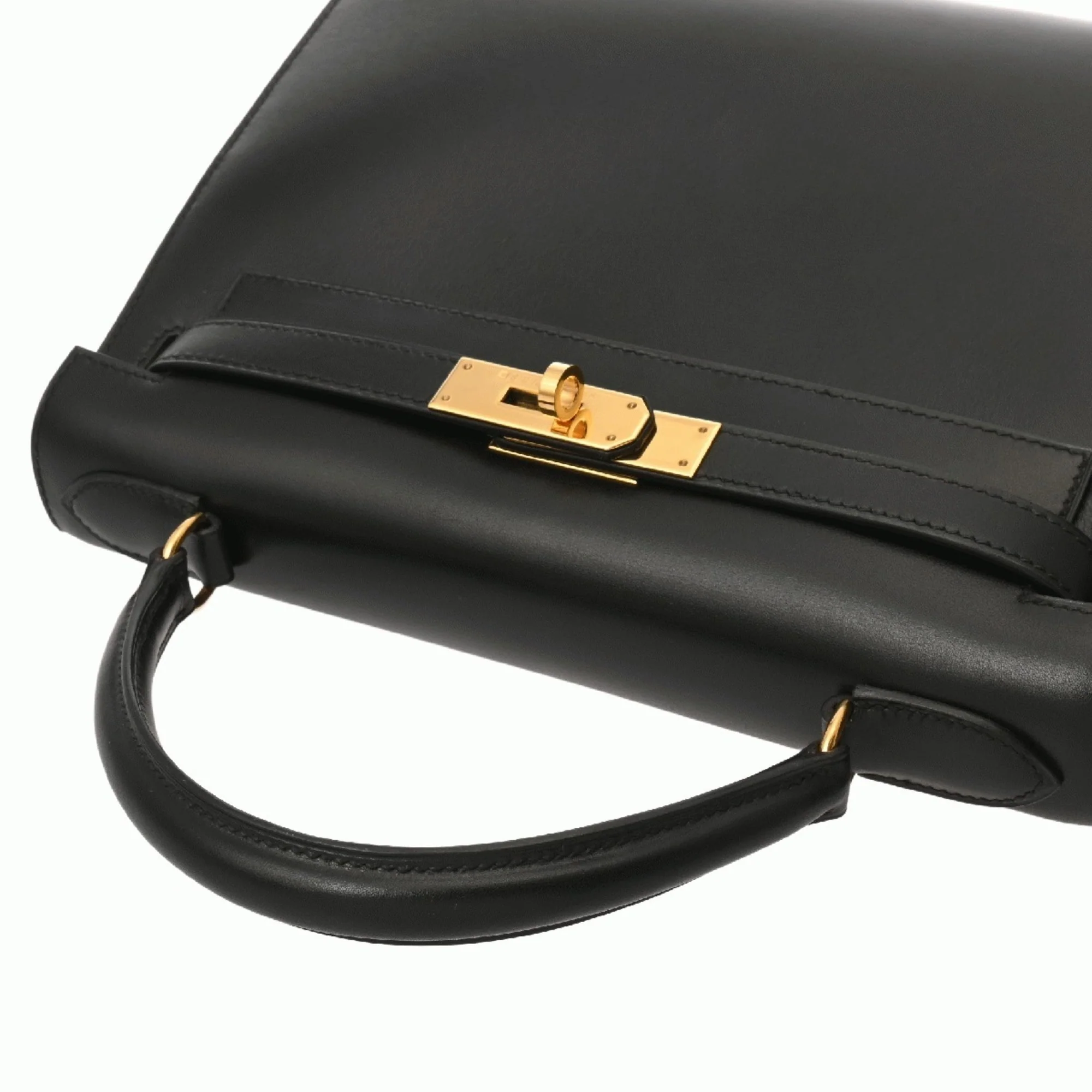 Kelly Handbag Black Box Calf with Gold Hardware 28 - Image 4